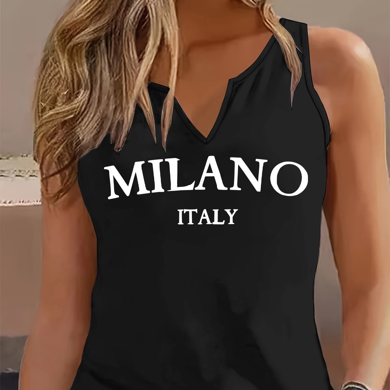 TEMU Fashionable Women's Tank Top With A Refreshing Design, Featuring A -neck And Letter Print, Perfect For Casual Wear And Comfortable