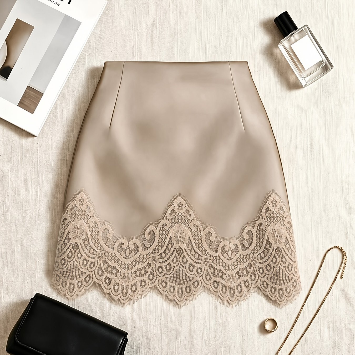 TEMU Solid Lace Half Skirt Women's High Waist Pure Desire Style A-line Short Skirt 2026 New