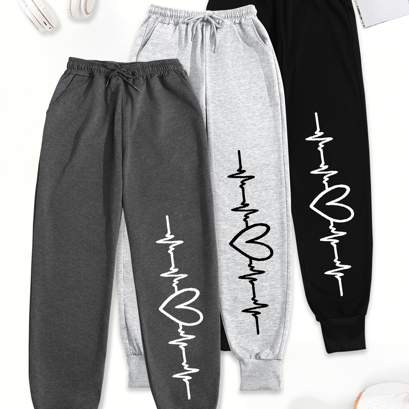 TEMU 3pcs Letter Print Pants, Elastic Waist Casual Pants, Women's Clothing