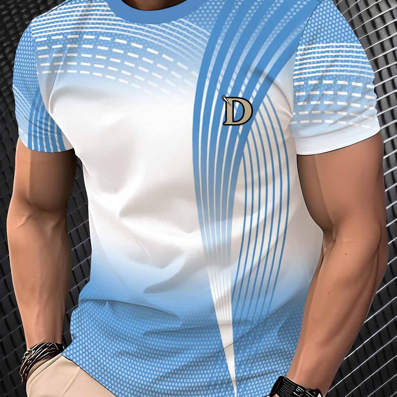 TEMU Men's Stylish Casual Round-neck Patterned T-shirt With 3d Digital Printing - Perfect For Outdoor , Everyday Summer Outfits, Street Fashion,