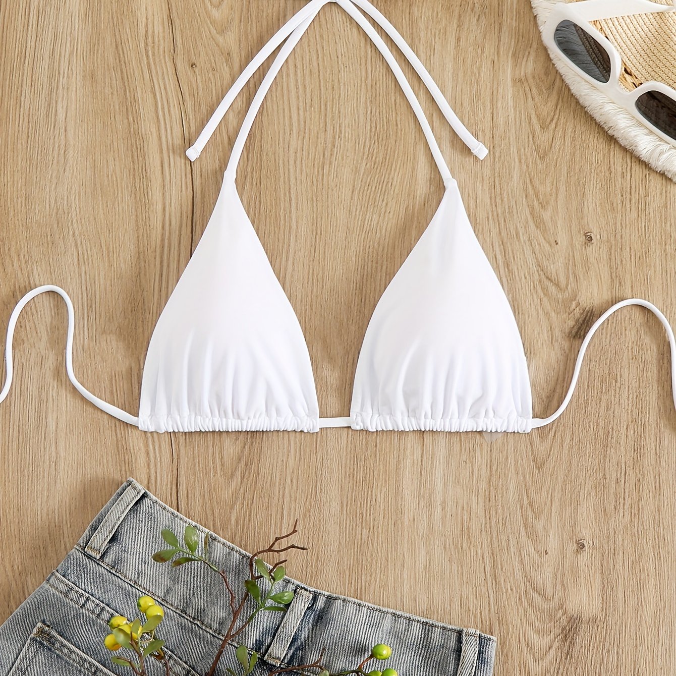 Fashionable And Sexy Double-sided Nylon Plain Color High Elastic And Comfortable Tie-string Women's Bikini Top
