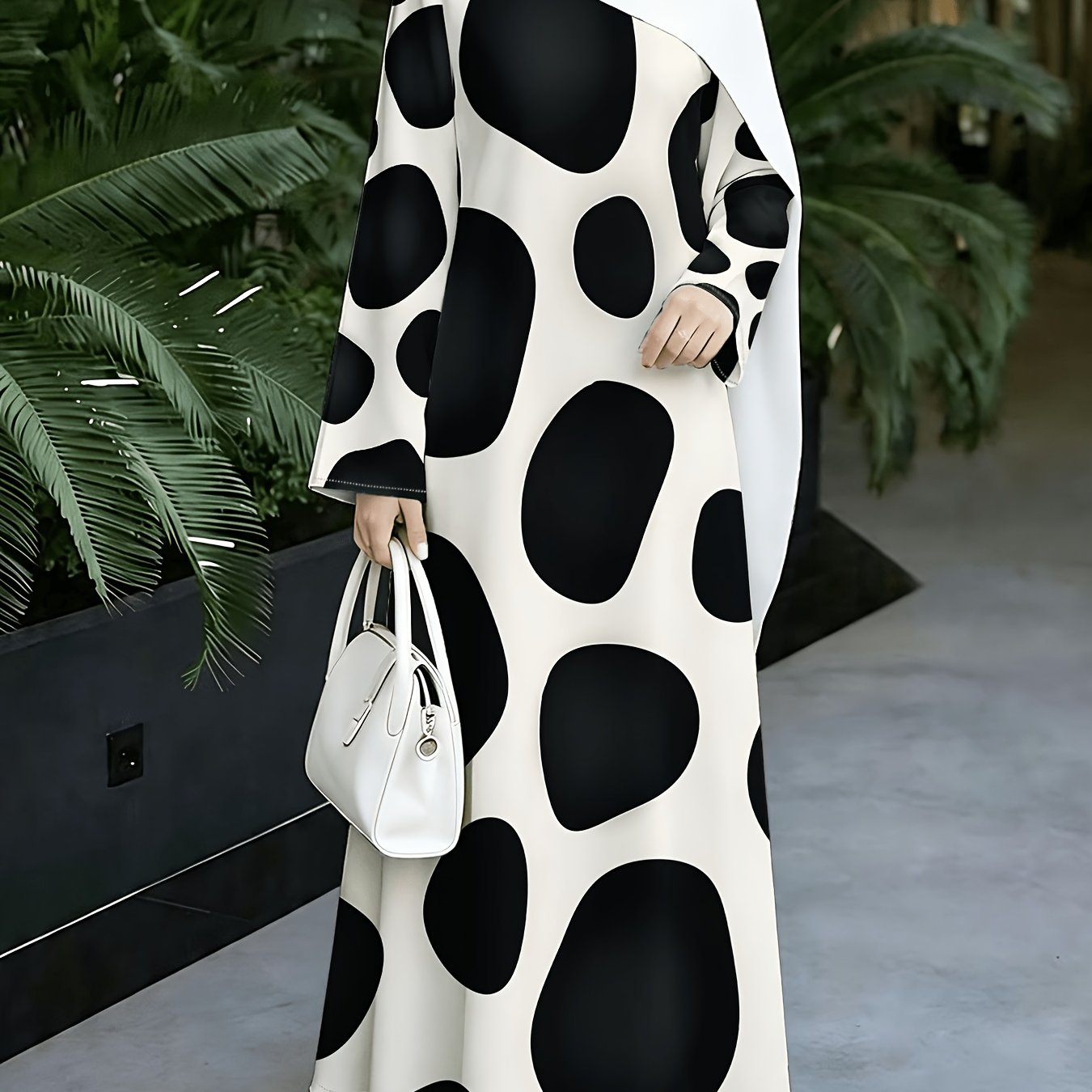 TEMU 1pc 2d Flat Dots Pattern   Long Dress Women's New Robe - Women's Loose-fitting Long-sleeved Printed Dress - Daily Commuting And - Eid Festival