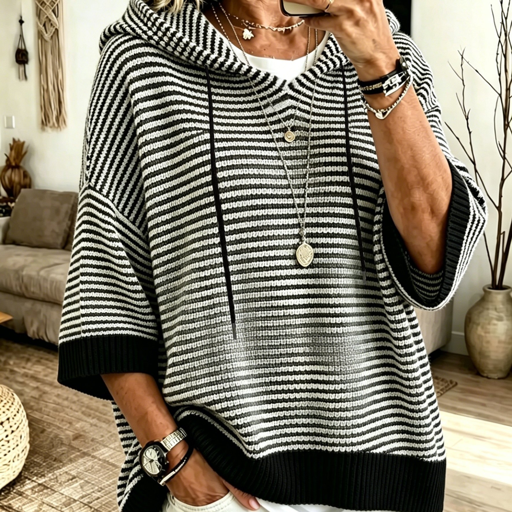 TEMU Plus Size Women's Casual Drawstring Hooded Top, Classic Versatile Hooded Sweater For Elegant Ladies, Loose Fit Comfortable Top, Suitable For