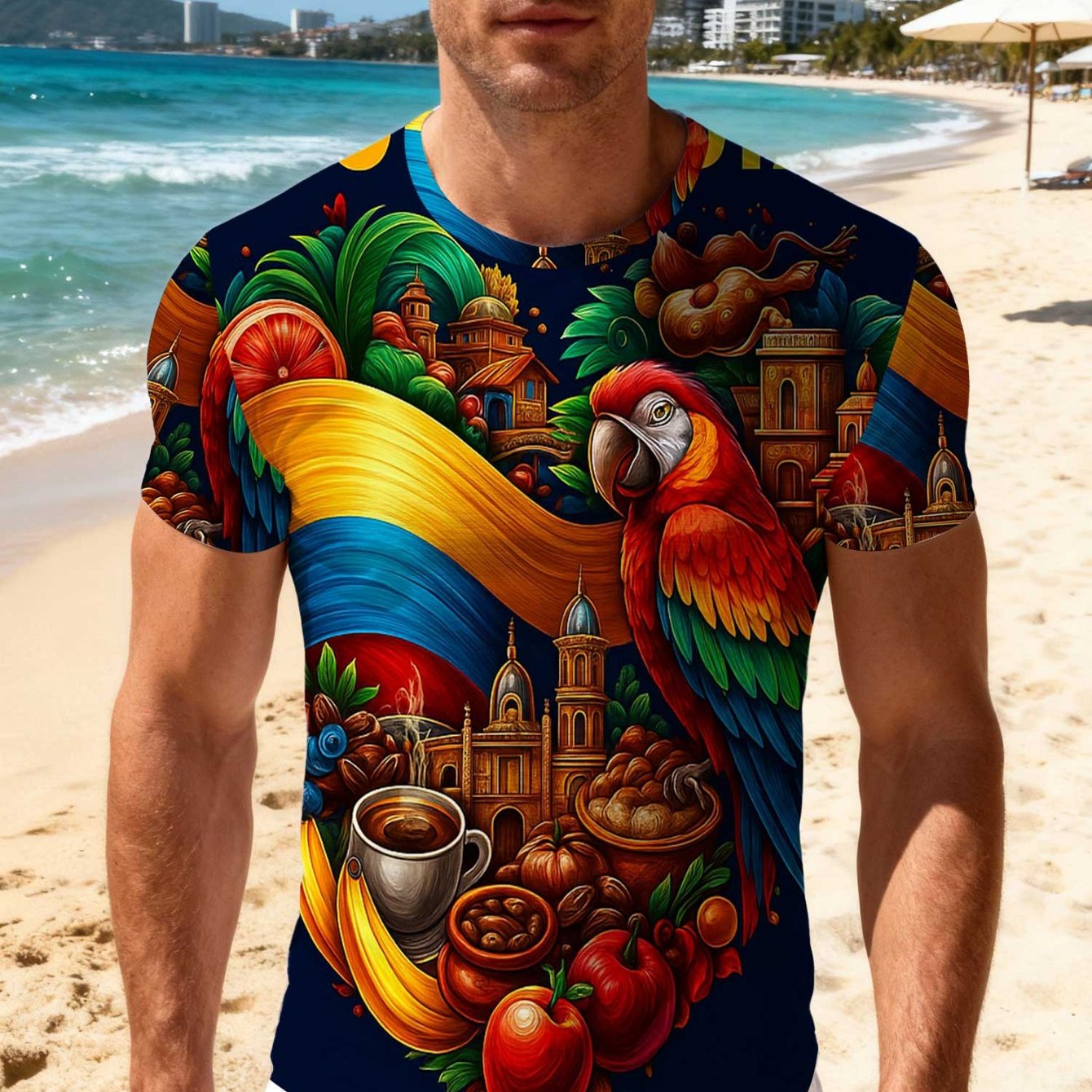 TEMU Men's Colombian Cultural 3d Print T-shirt - Colombian-themed Animal & Traditional Patterns, Breathable Short Sleeve Round Neck Tee With Vibrant