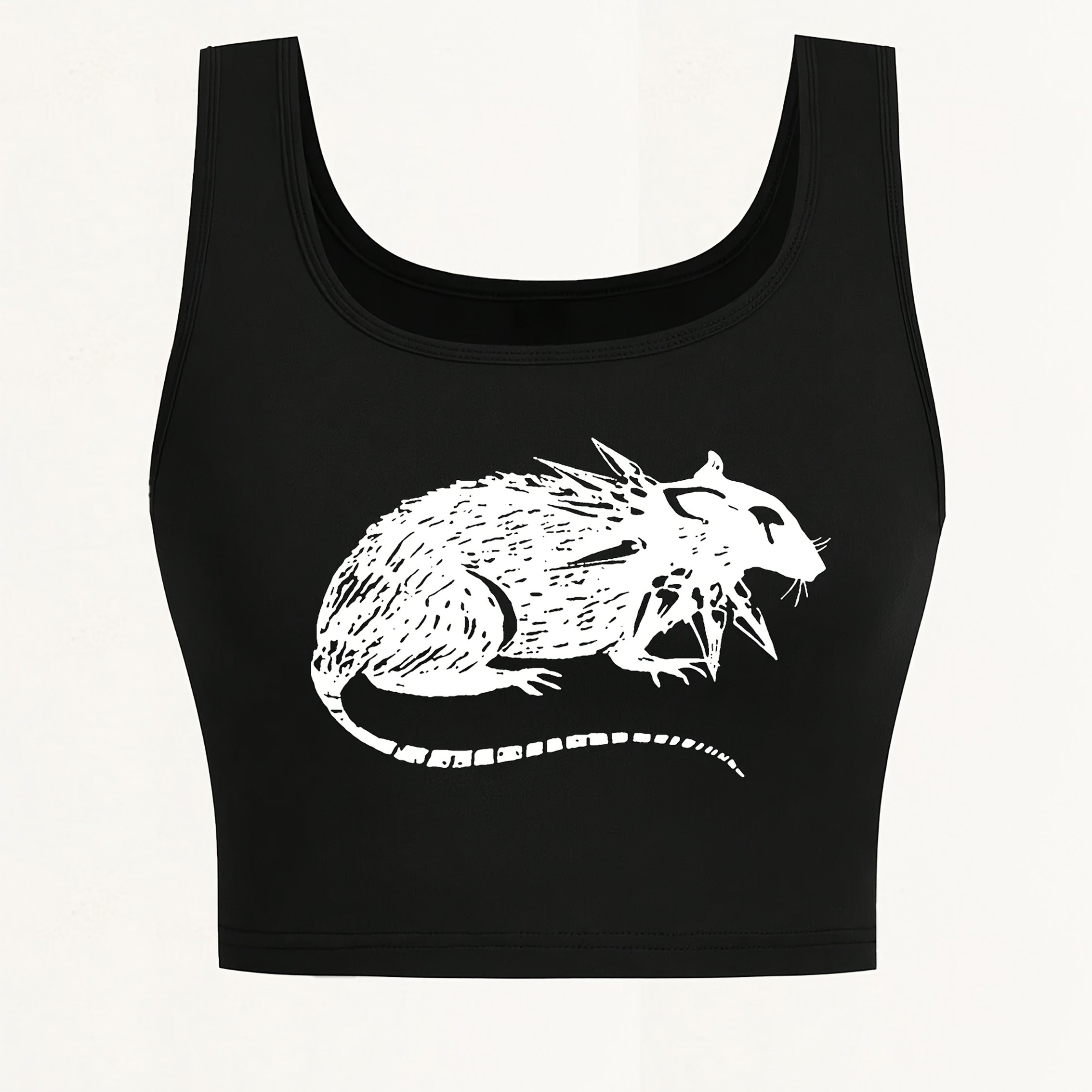 TEMU Un camiseta de tirantes corta y sexy para mujer con un cuello profundo, que una estampado de un ratón con cuello, para y verano, ideal para