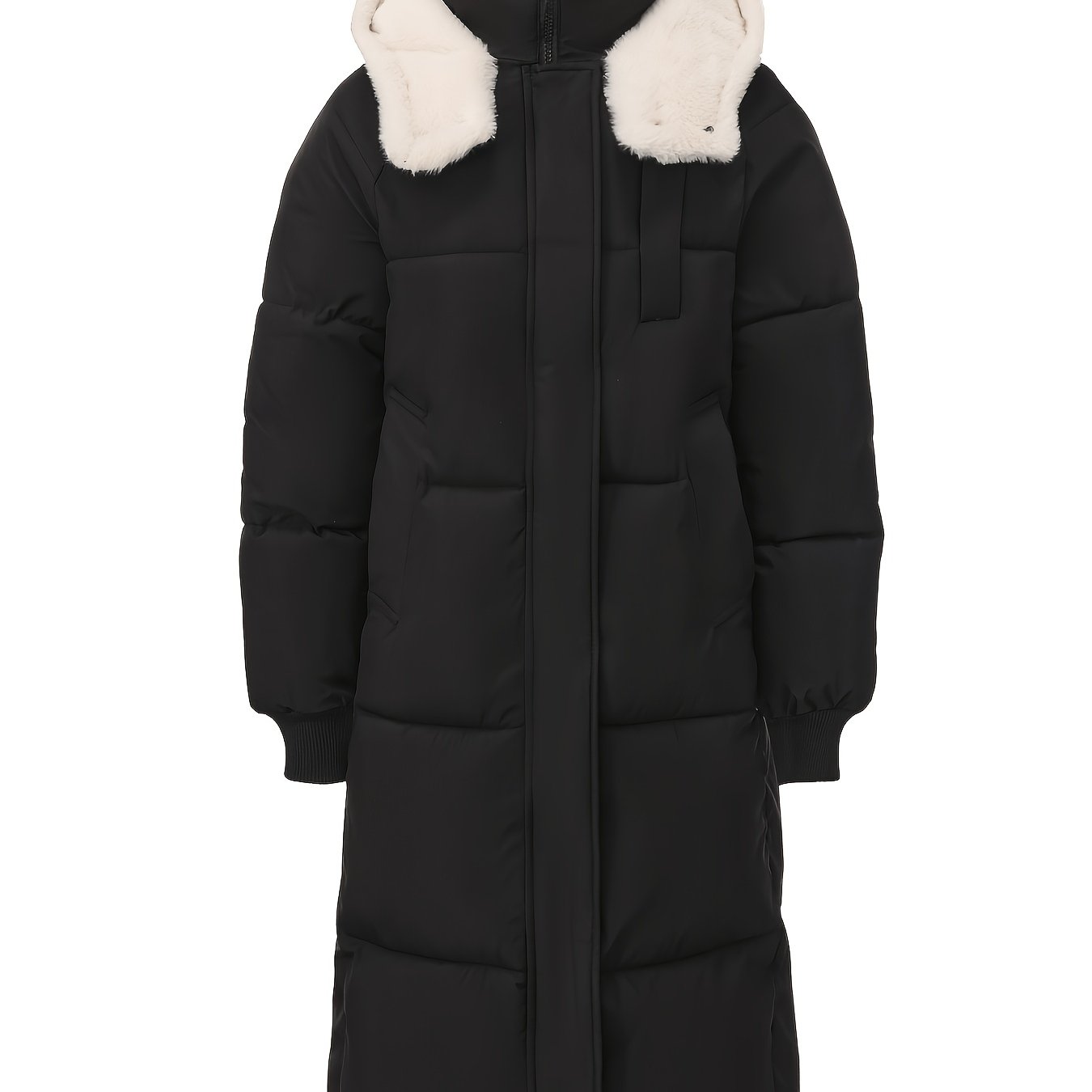 Women's Hooded Long Puffer Jacket, Extended Quilted Outerwear With Large Pockets, Basic Long Sleeve Winter Coat For