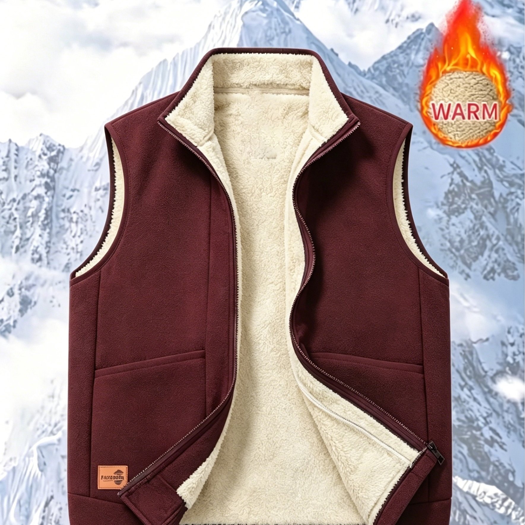 TEMU Men's Casual Warm -lined Zip-up Vest, Autumn/winter Sleeveless Thickened Jacket, Suitable For Outdoor Wear