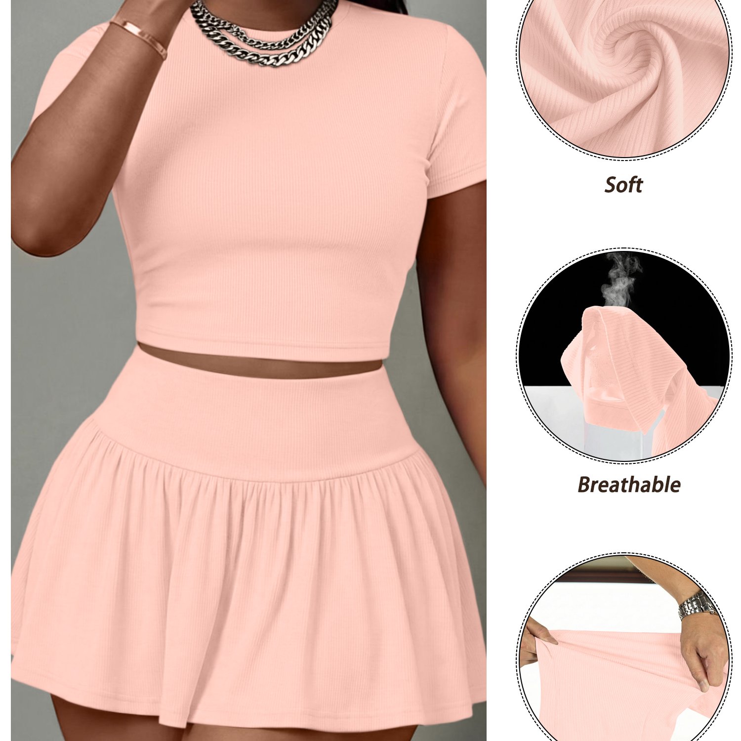TEMU 2pcs Women's Skirt Set: Solid Color High-waist Skirt + Short-sleeve T-shirt. Sexy Women's Clothing Suitable For Commuting, Home, S, Dating, And