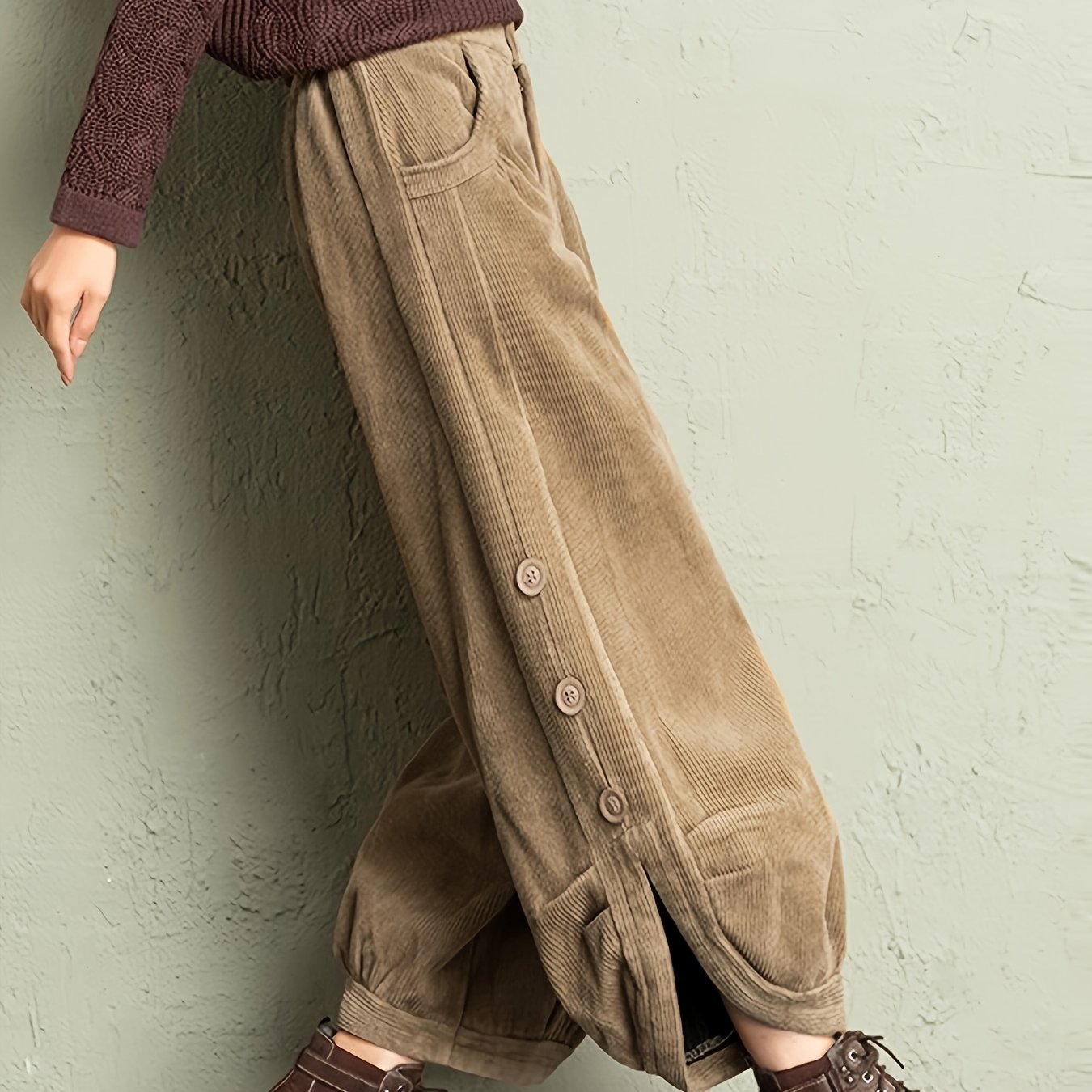Fashionable Button Decoration Casual Autumn And Winter New Corduroy Pants