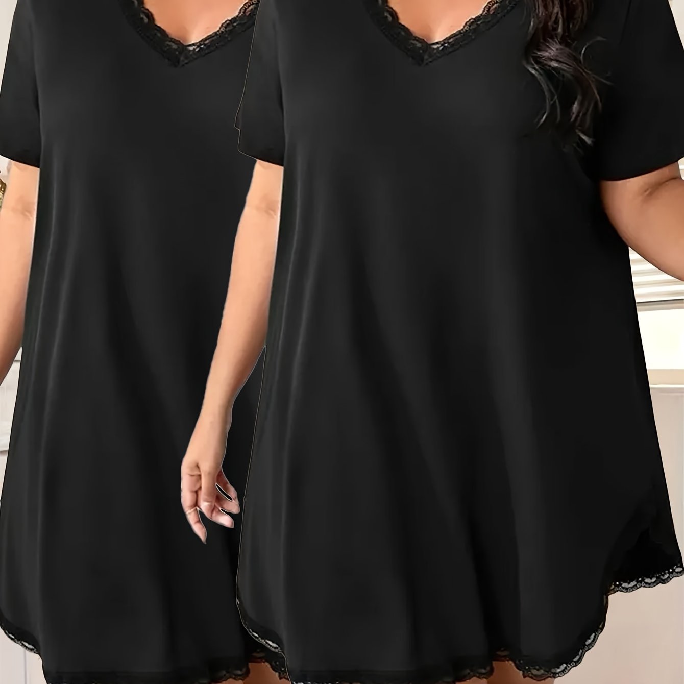 Plus Size Women's Casual Lace Trim Comfortable Short Sleepwear Robe