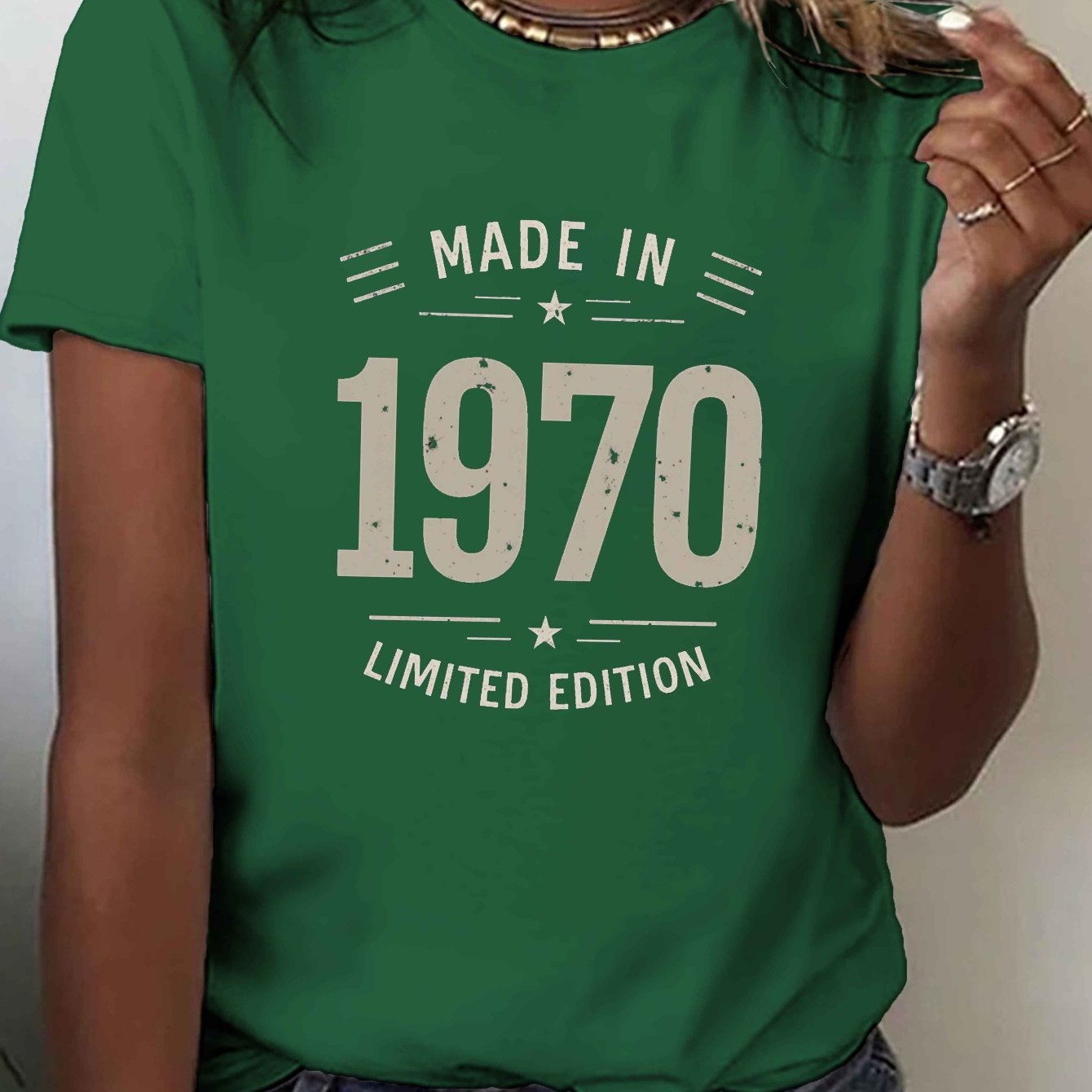 TEMU Casual Short-sleeve Crew Neck T-shirt Featuring A 1970 Print, Perfect For Spring And Summer, Designed For Women