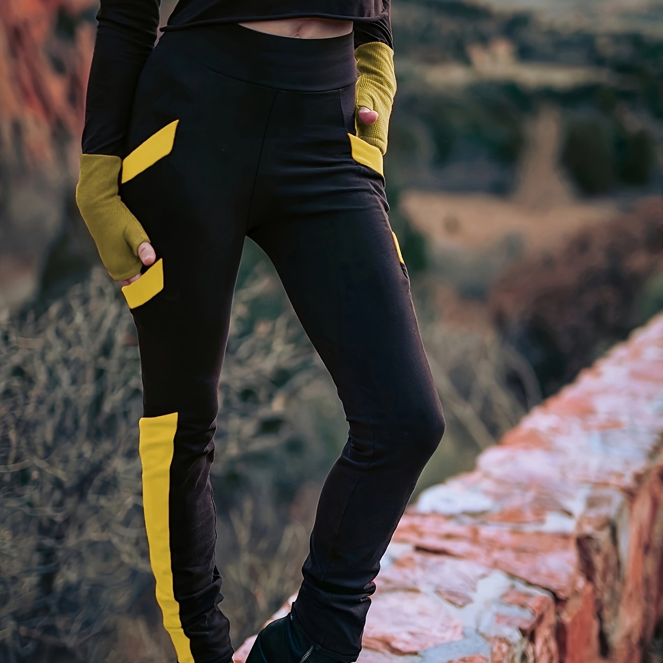 Image of 4-pocket Stylish Pants, Color Block Lifting Leggings For Nightclubs, Tight Elastic Casual Pants, Contrast Straight-leg Long Skinny Pants, Outdoor S Trousers