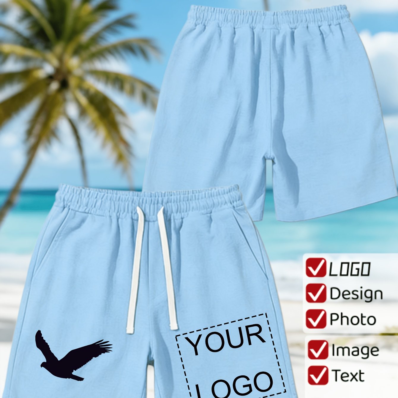 TEMU Short de sport décontracté personnalisable pour homme, short de poche à impression personnalisée de couleur unie, pantalon de sport respirant à