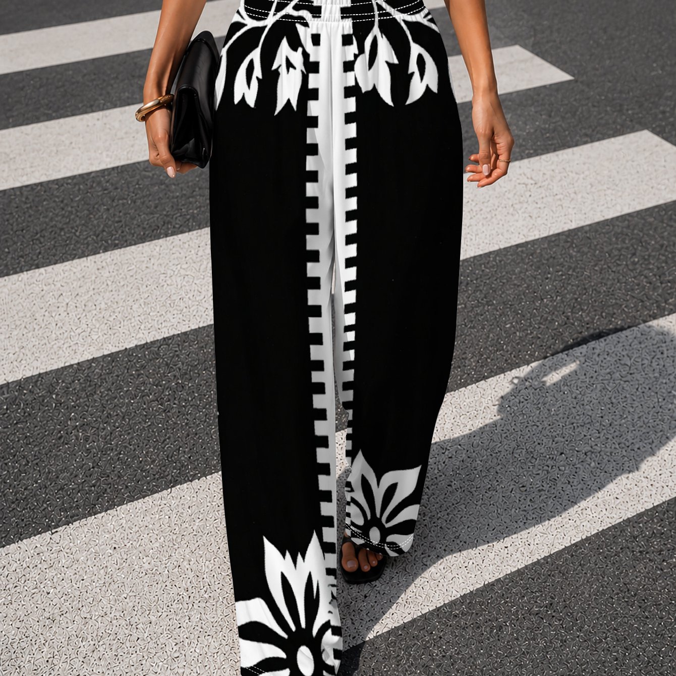 TEMU Stylish Women's Wide-leg Pants, Flattering For All Body Types, Floral And Geometric Floral Print. Women's Trousers, Flowy Trousers, Wide-leg