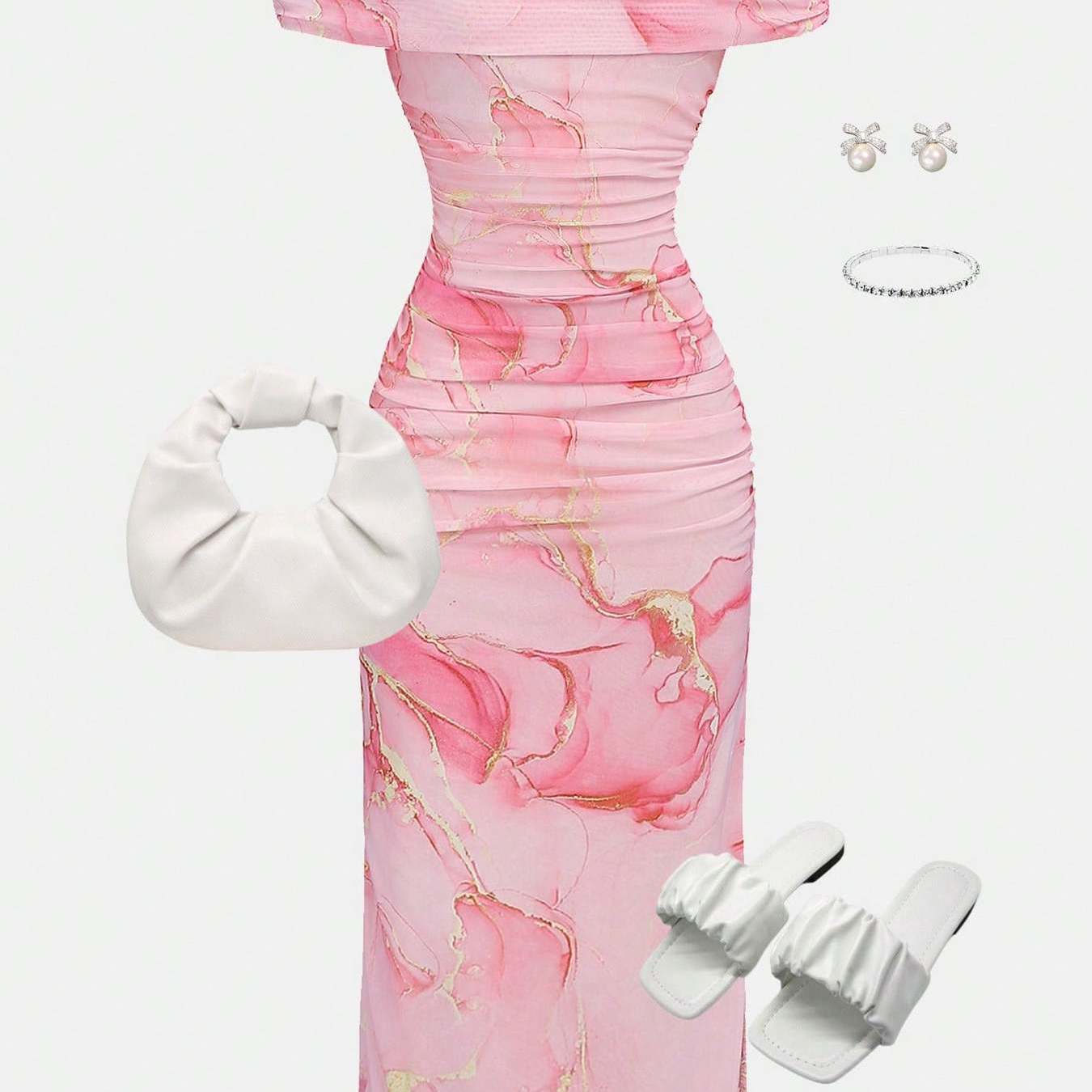 E-shop Pinkes, gerafftes Cami-Kleid mit Gürtel, geeignet für Partys und Urlaub, für Teenager