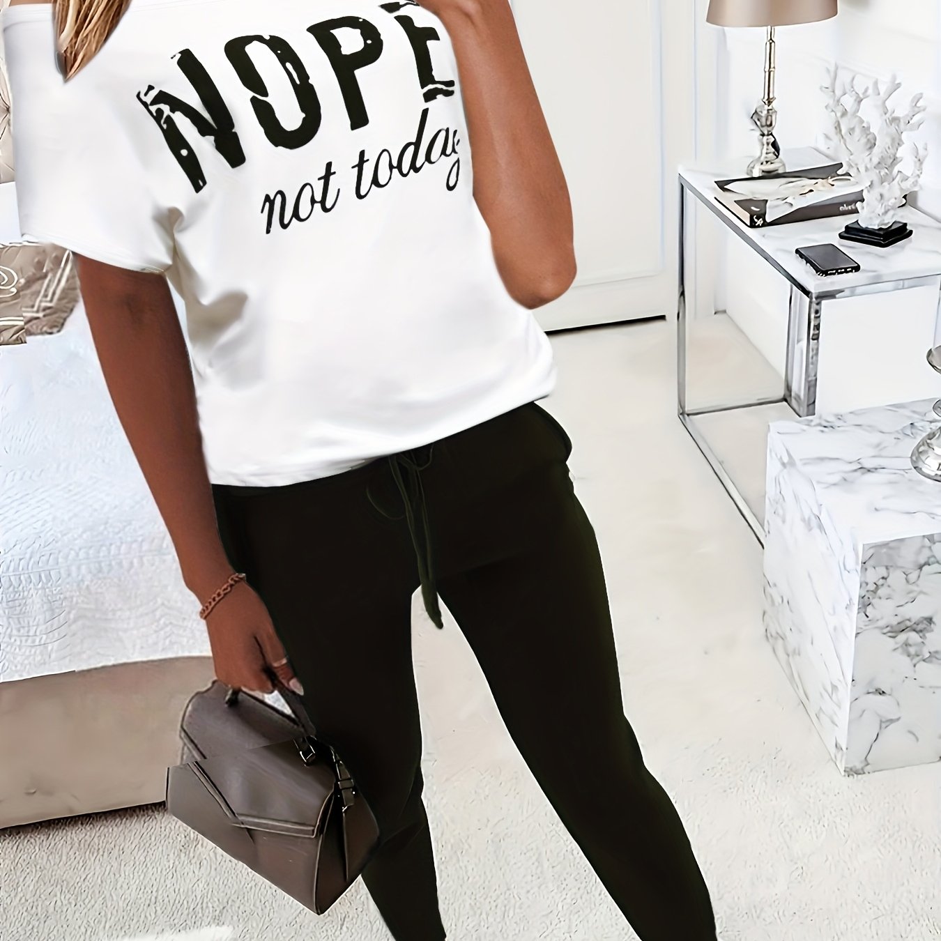 TEMU Two-piece Set Of Casual Letter Print Short Sleeve T-shirt And Long Pants