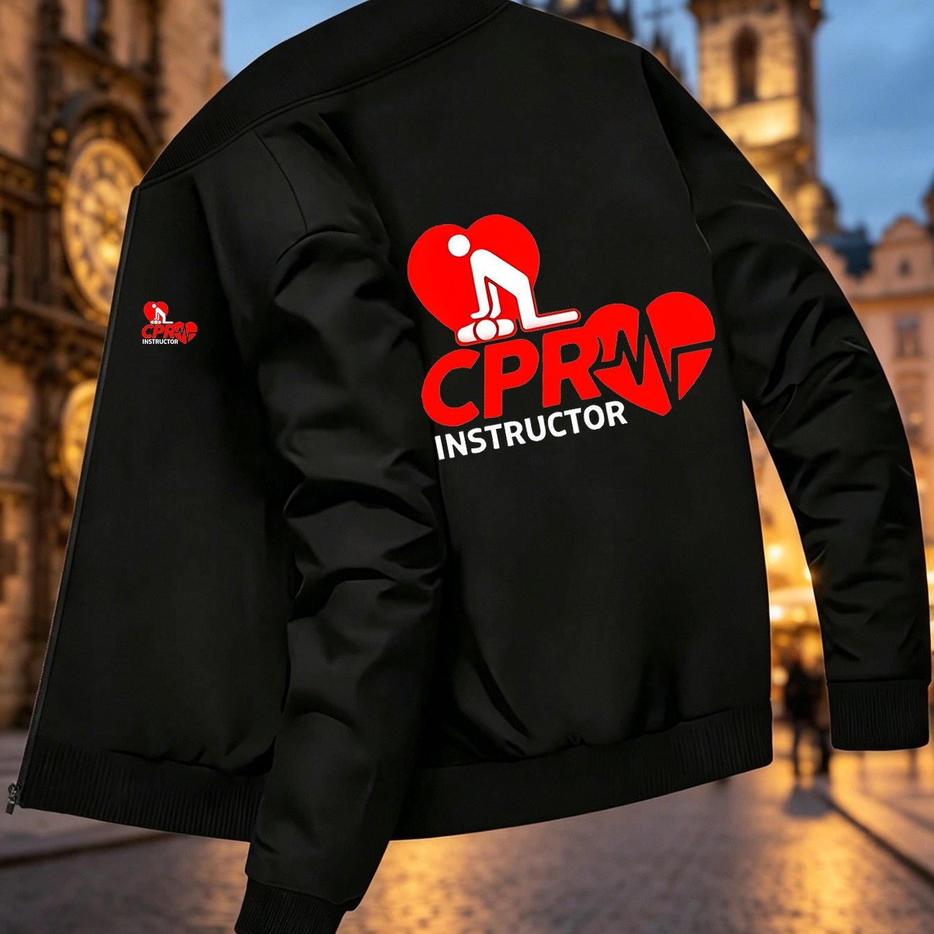 TEMU Cpr Print Baseball Jacket Training Teaching Outerwear Jacket
