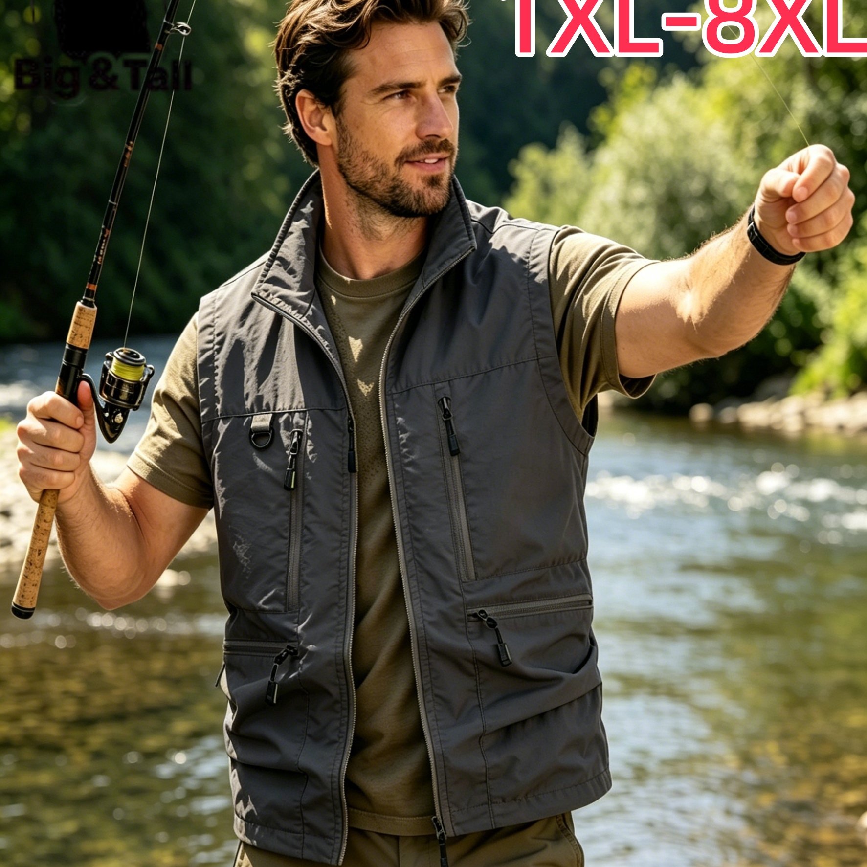 TEMU Plus-size Men's Casual Outdoor Fishing And Cycling Lightweight Breathable Multi-pocket Vest, Plus Size