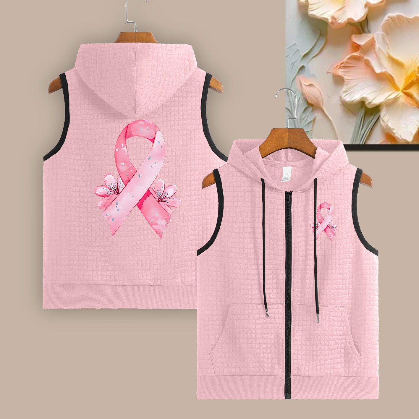 TEMU Gilet pour femme avec motif de sensibilisation au du sein et fermeture éclair, veste manches, avec poches
