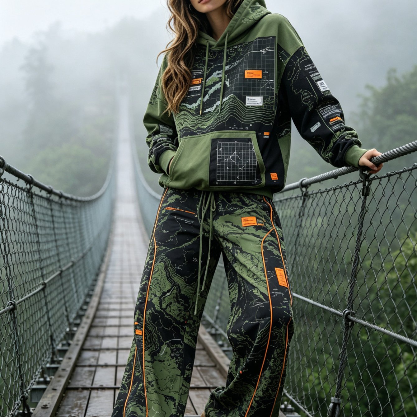Image of Topographic Map Womens 2 Piece Set Womens Hooded Sweatshirt Straight Leg Pants Suit Streetwear Essential Spring Summer Trend Print High Quality Durable Casual Fashion