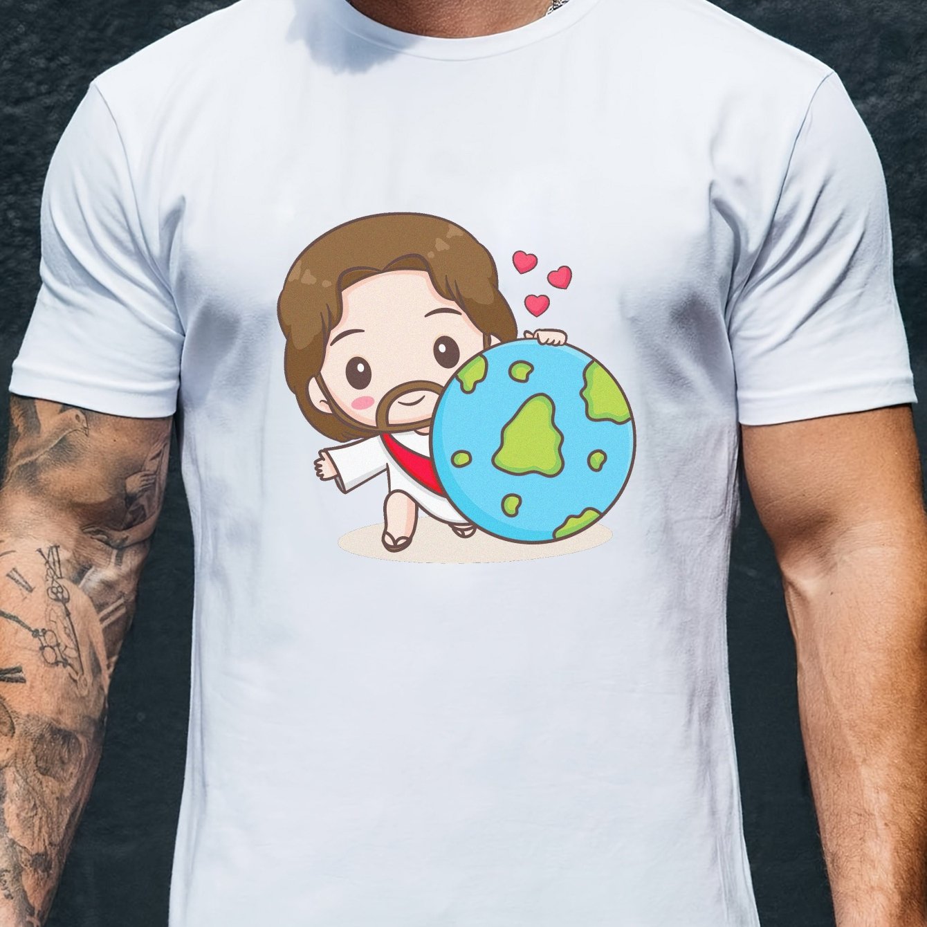 Cartoon Girl Earth Pattern Print Men's T Shirt Casual Short - Temu