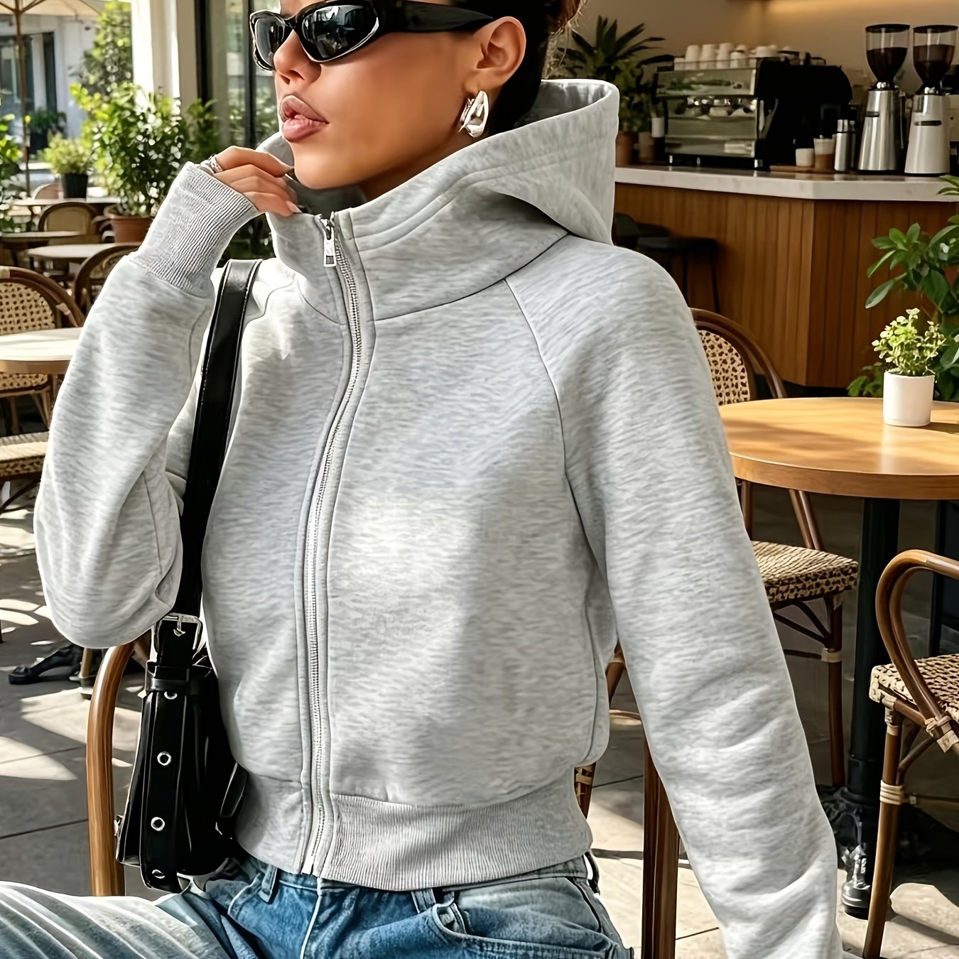 TEMU New Solid Color Women's Casual Hooded -lined Warm Sweatshirt Jacket, Versatile Style