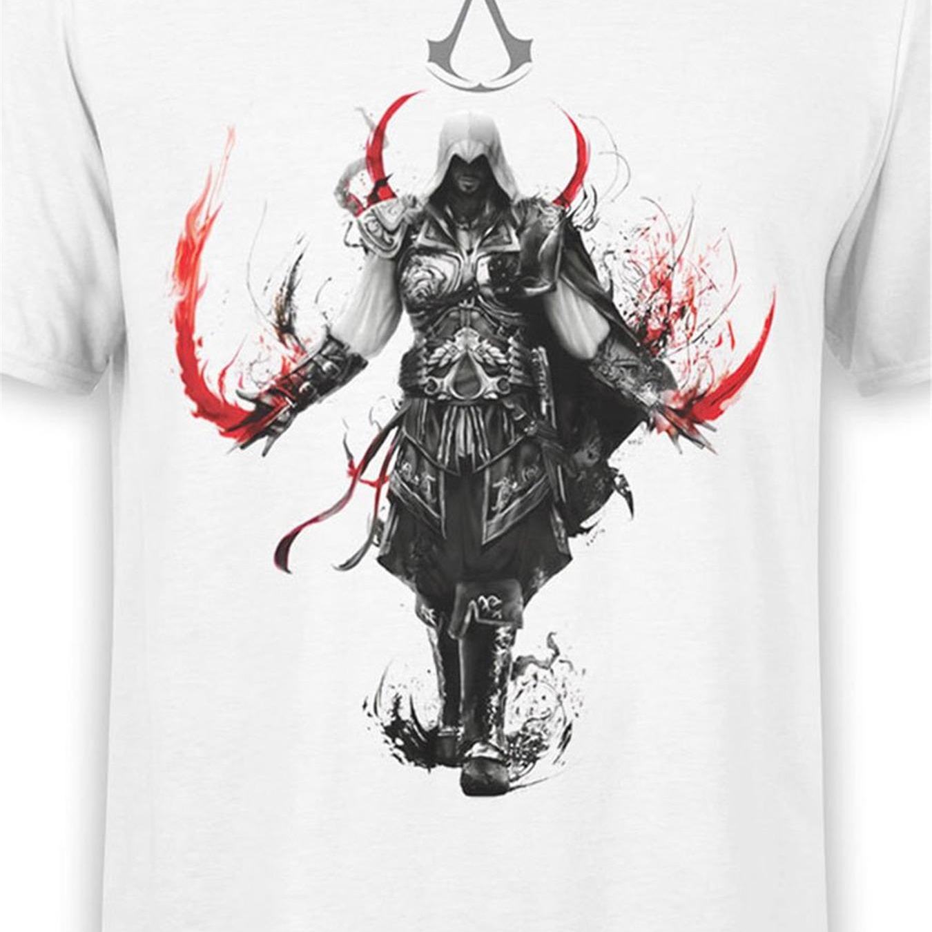 T Shirt White With Red Accents Soft Breathable Fabric For Gaming Cosplay Casual Wear Round Neck Top, Plus Size