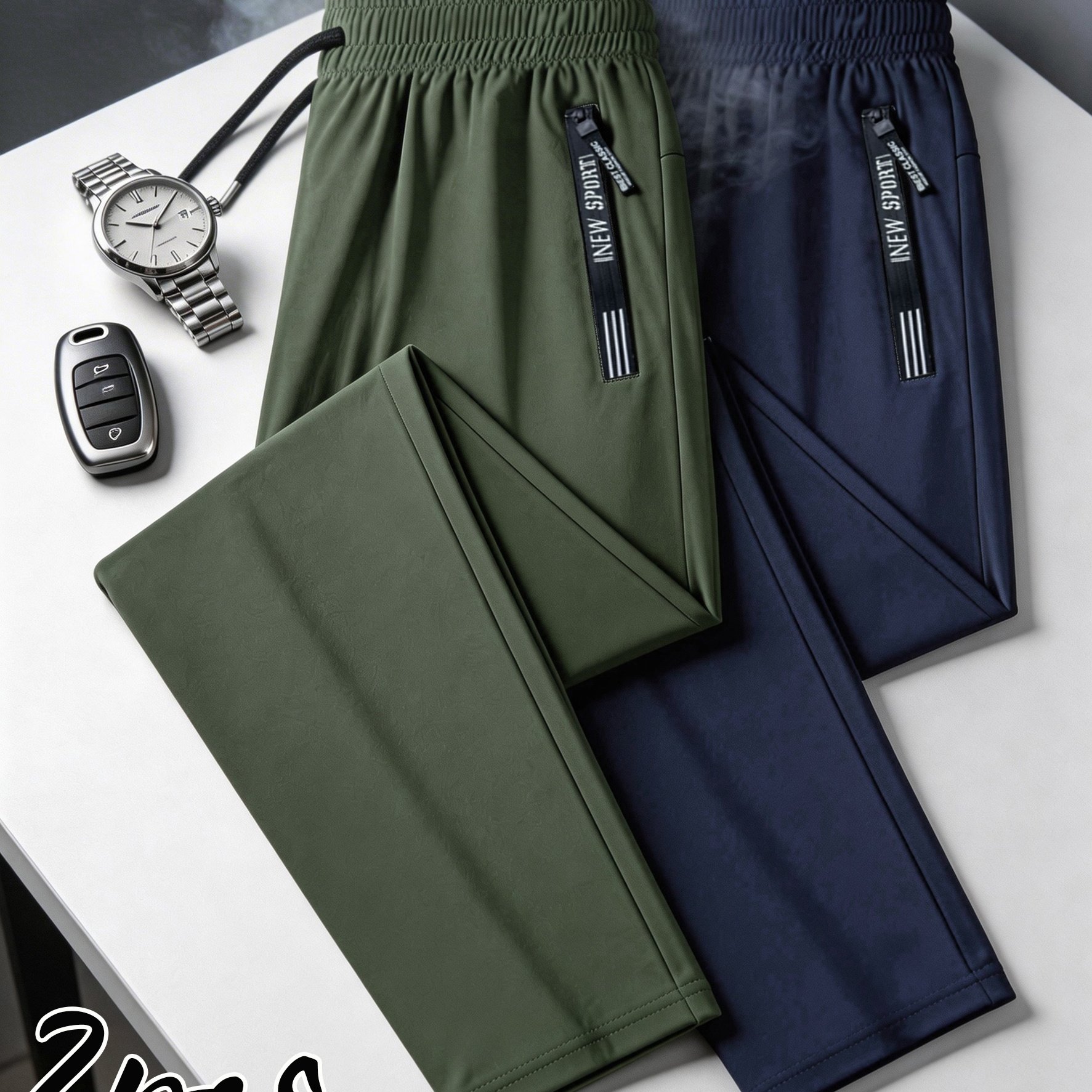 TEMU 2pcs Men's Casual Athletic Long Pants, Breathable Summer Cooling Stretch Quick- Trousers Unisex Couple Solid Color All-match Outdoor Training