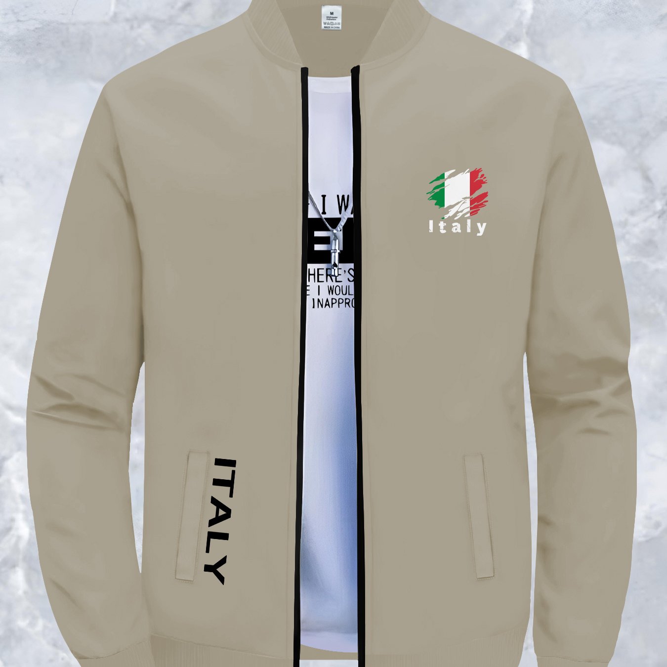 TEMU Italian Print Men's Trendy Autumn And Winter High-end Casual Jackets With A Stylish Collar, Perfect For Young Men