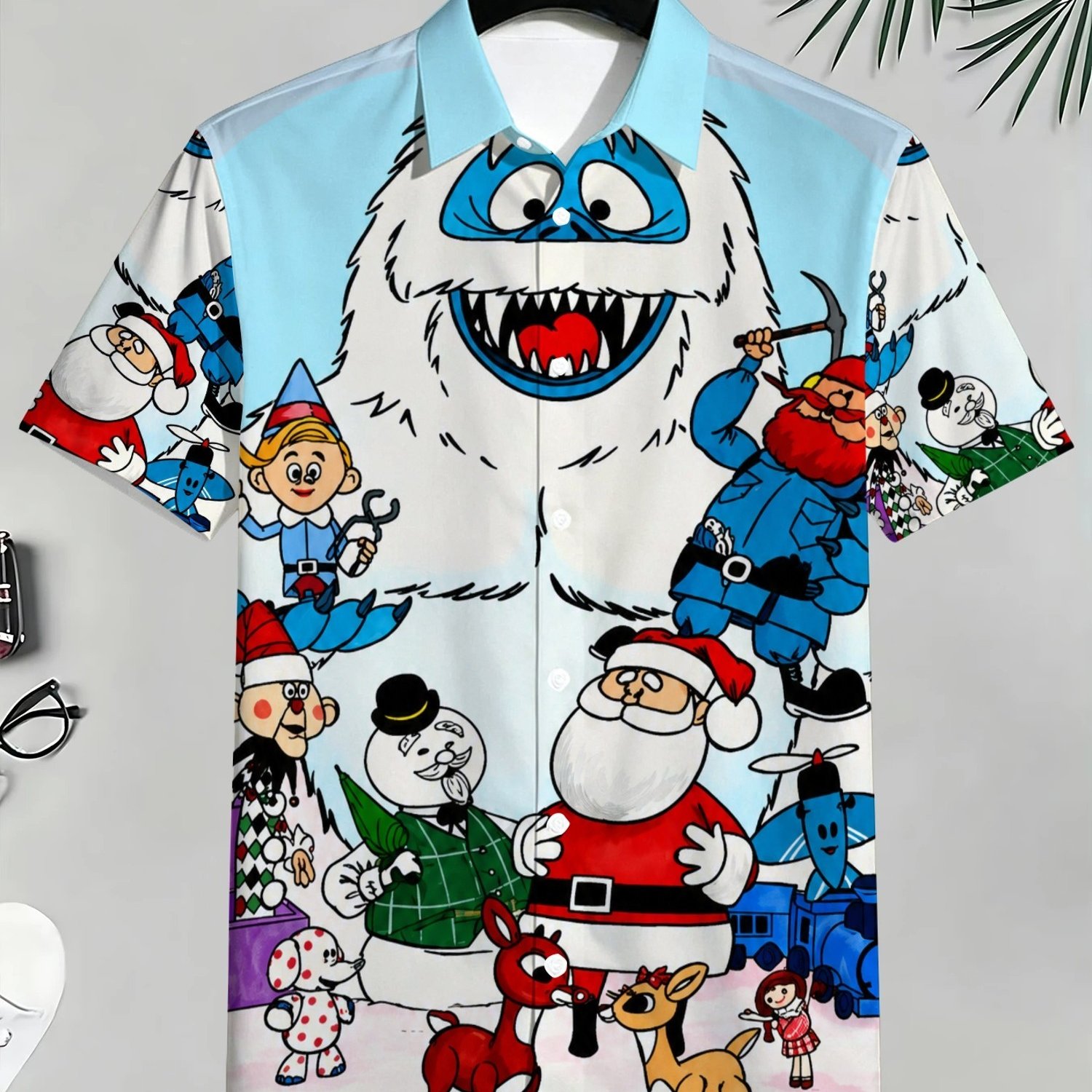 TEMU Plus-size Men's Casual Shirt Featuring A Red- Reindeer And Snowman Bambotu Print, With A Festive Winter Design. Comfortable For Daily Wear,