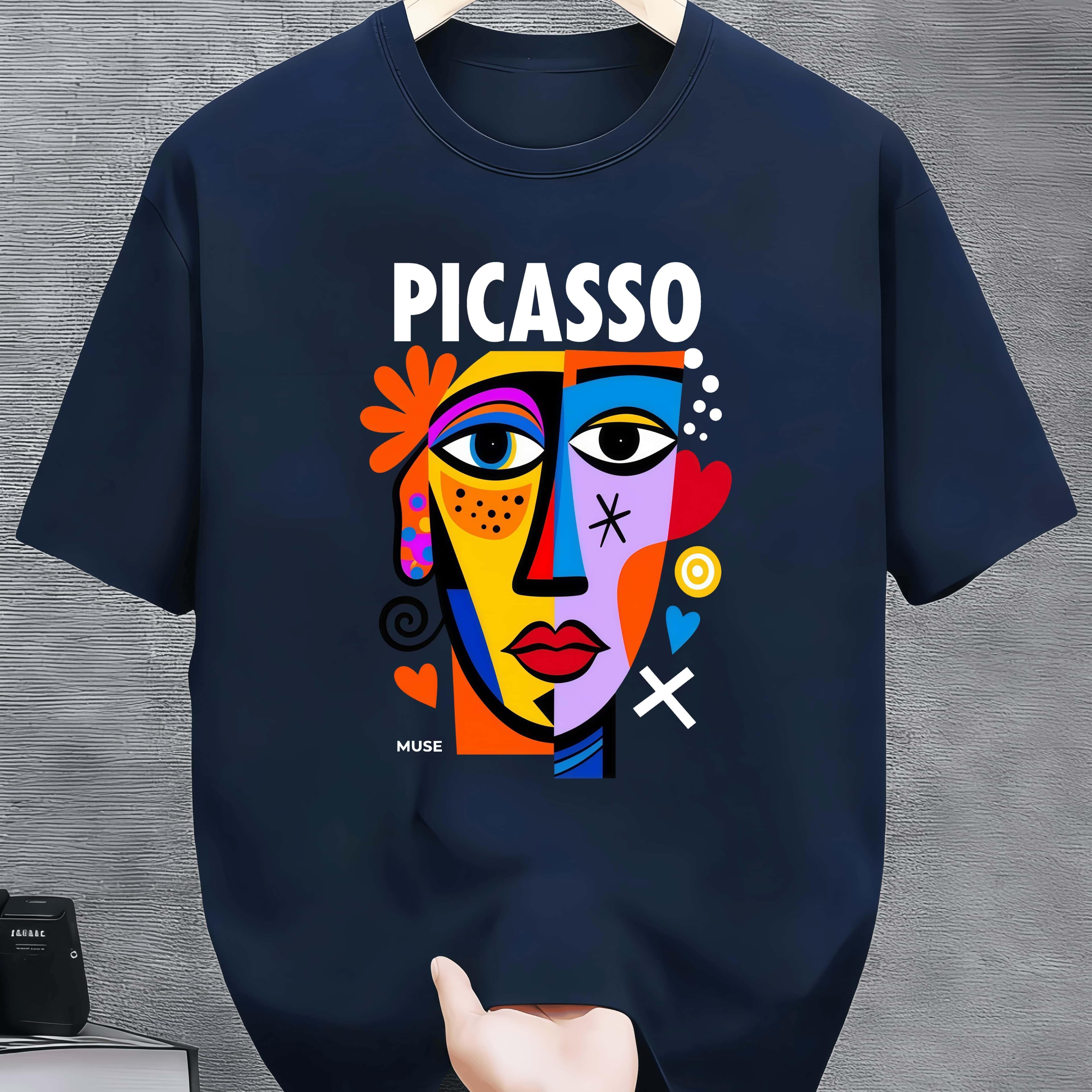 TEMU T-shirt da a maniche corte e con graffiti artistici in stile Picasso, realizzata in tessuto , delicato e traspirante. una vestibilit� regolare,