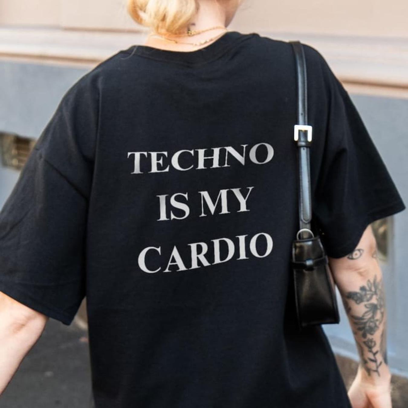 Techno Is My Cardio T-shirt - Funny Rave Festival Outfit With Techno Music Print, Edm Party Gear, Casual Round Neck Tee Suitable For Wear & Machine Washable