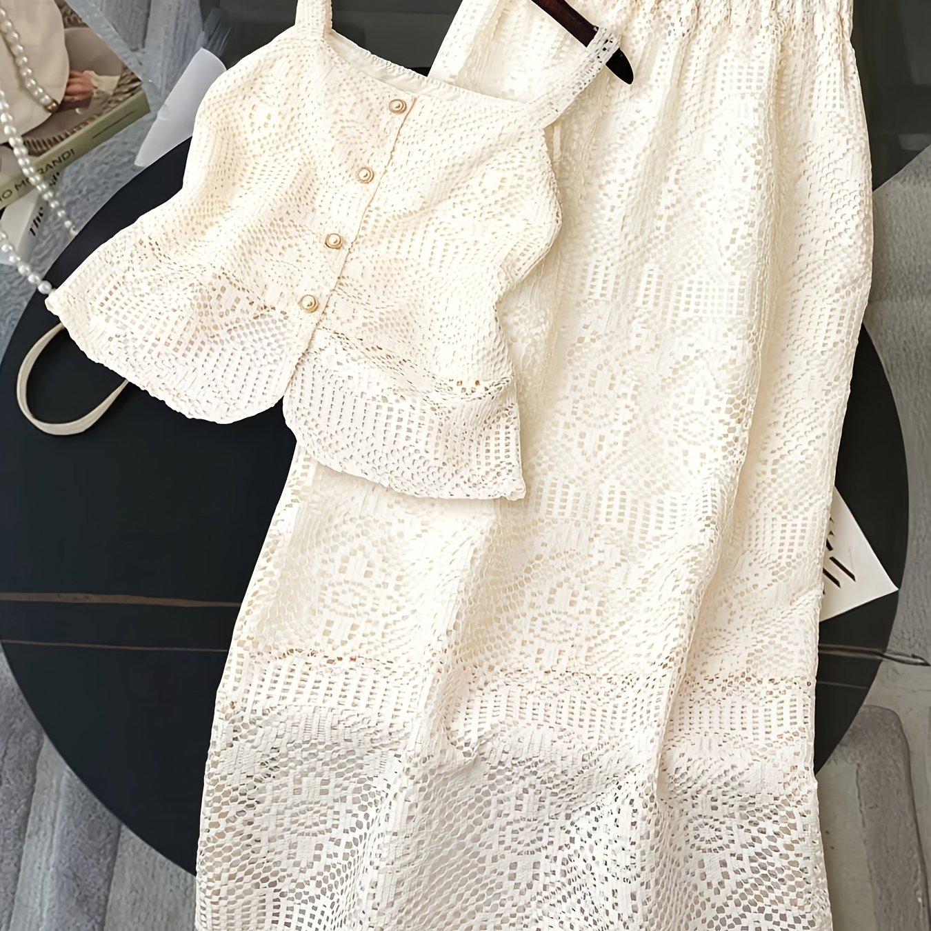 TEMU /summer Women's Lace-trimmed Camisole Skirt 2pcs Set For Daily Wear