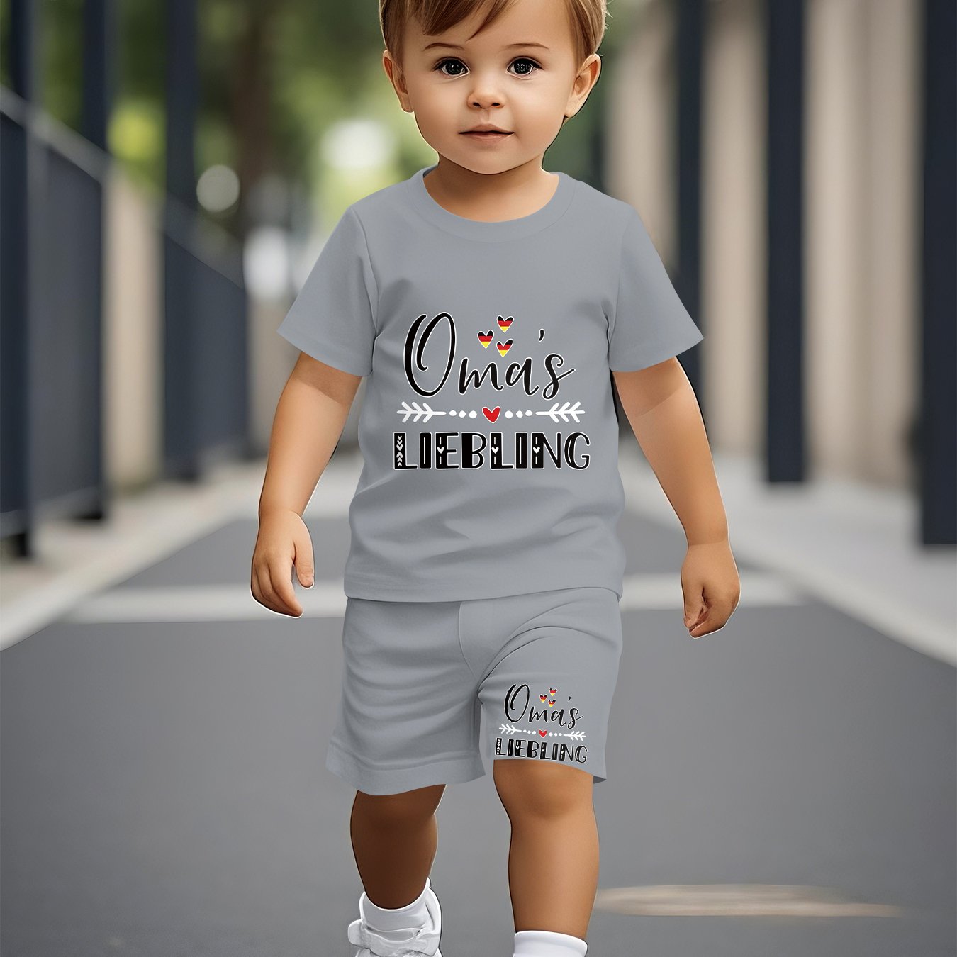Image of Baby Boy Short-sleeve Crew Neck T-shirt And Shorts Set 100% Polyester 3d Digital Printing Versatile Baby Casual T-shirt Set Gentle Parent-child Style Suitable For Festivals, For Outdoor