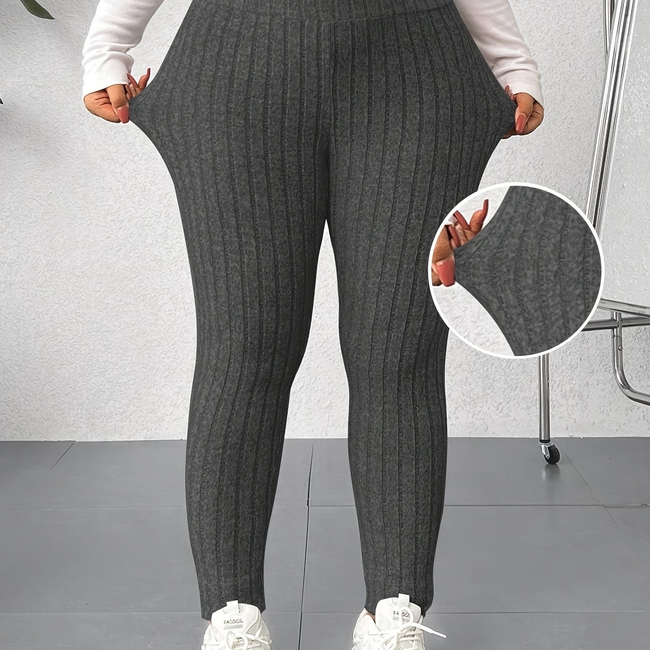 Plus Size, Plus Size Casual Solid Color Leggings