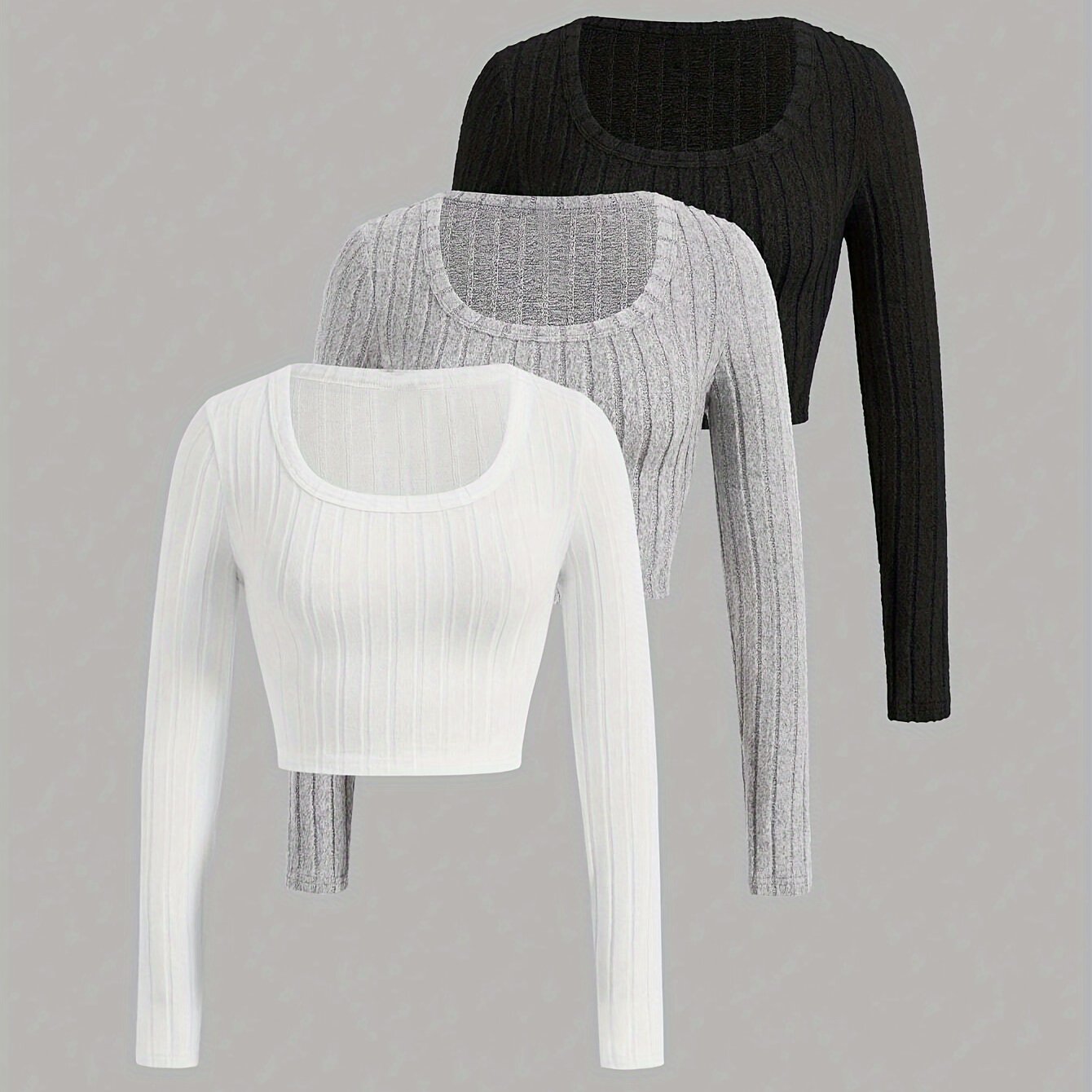 3pcs Slim-fit Long-sleeve T-shirt Set