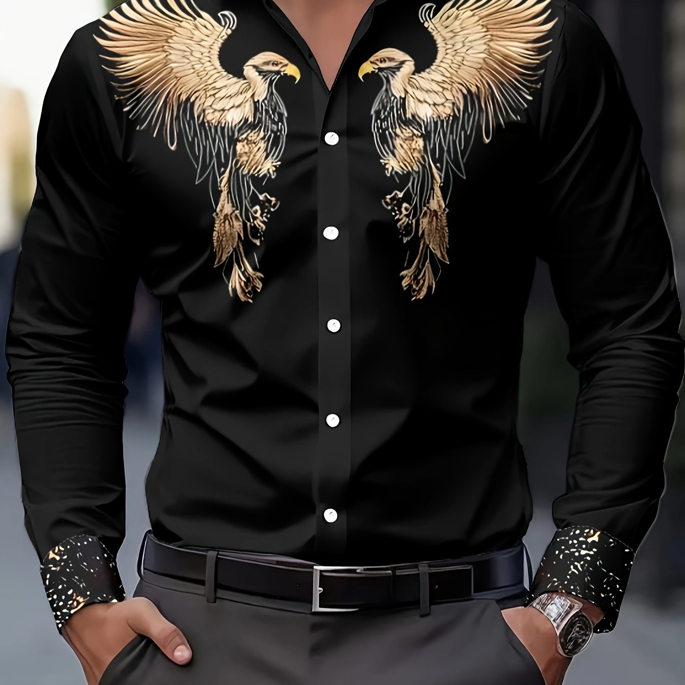 TEMU Men's Stylish Print Shirt Featuring A Design, Casual , Parties, Weddings, And Formal Events. This Long-sleeve Button-up Shirt Is Suitable For