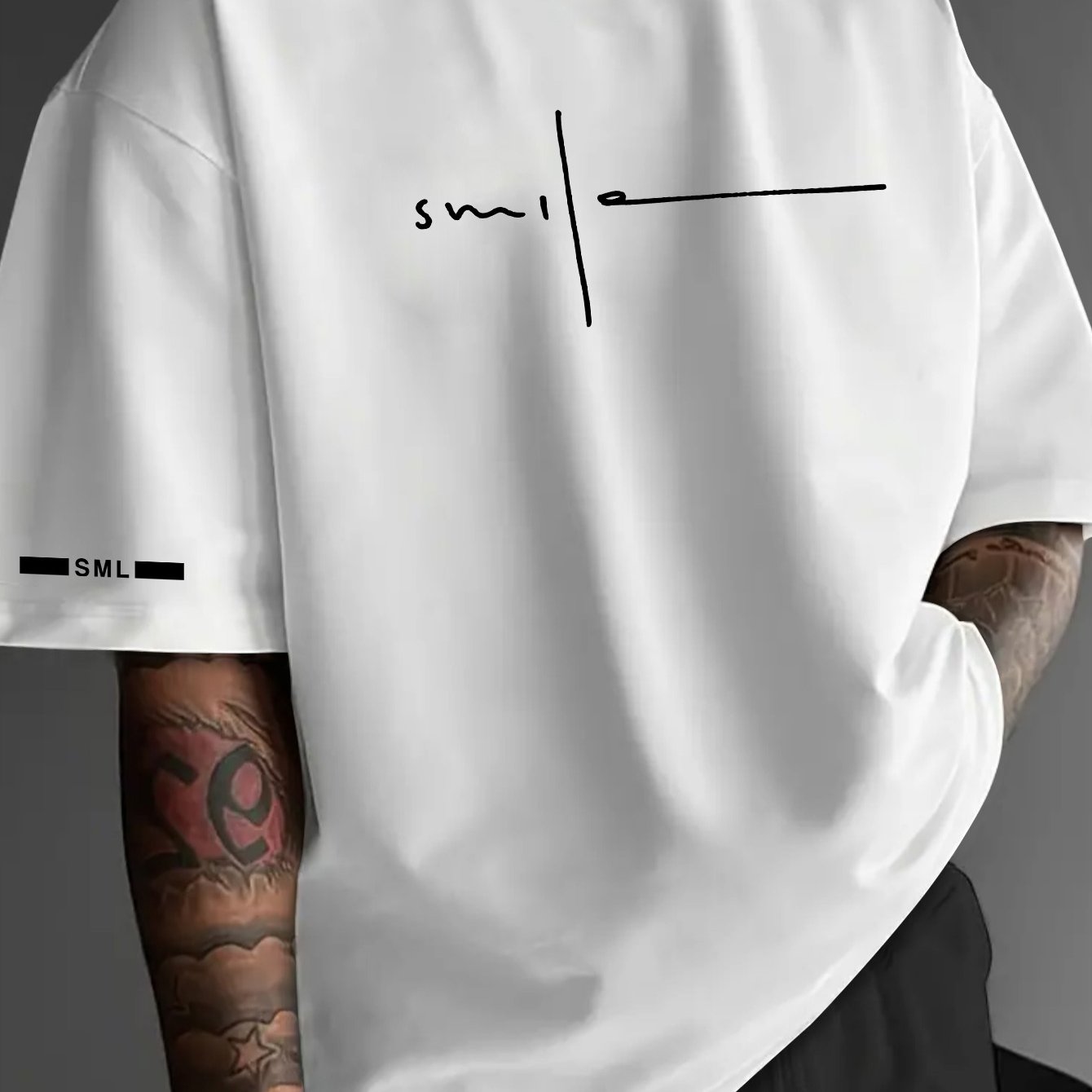 TEMU Men's Western Easy Style T-shirt, "smile" Pattern, Suitable For ' Gatherings, Daily Casual, Outdoor Activities, Machine Washable
