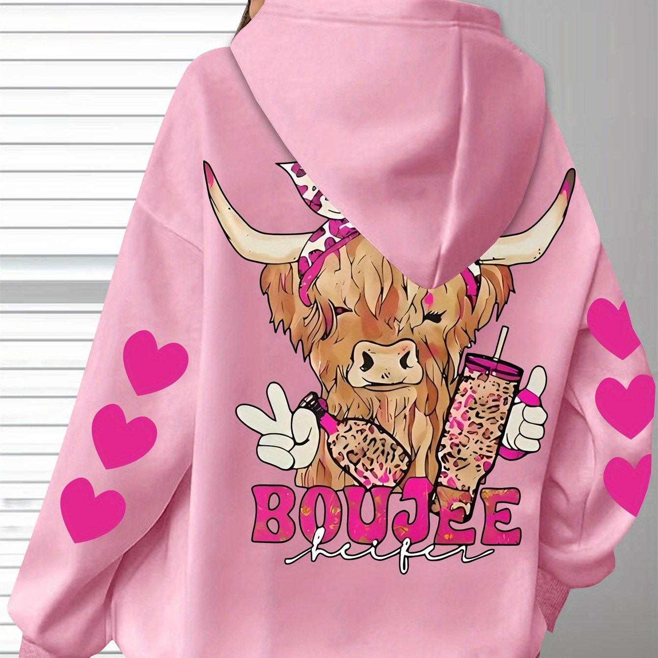 TEMU Plus Size, Holiday-themed Valentine's -size Comfortable Heart Letter Print Hoodie - Soft Casual Long Sleeve Pocket, Cozy Women's Plus-size Daily