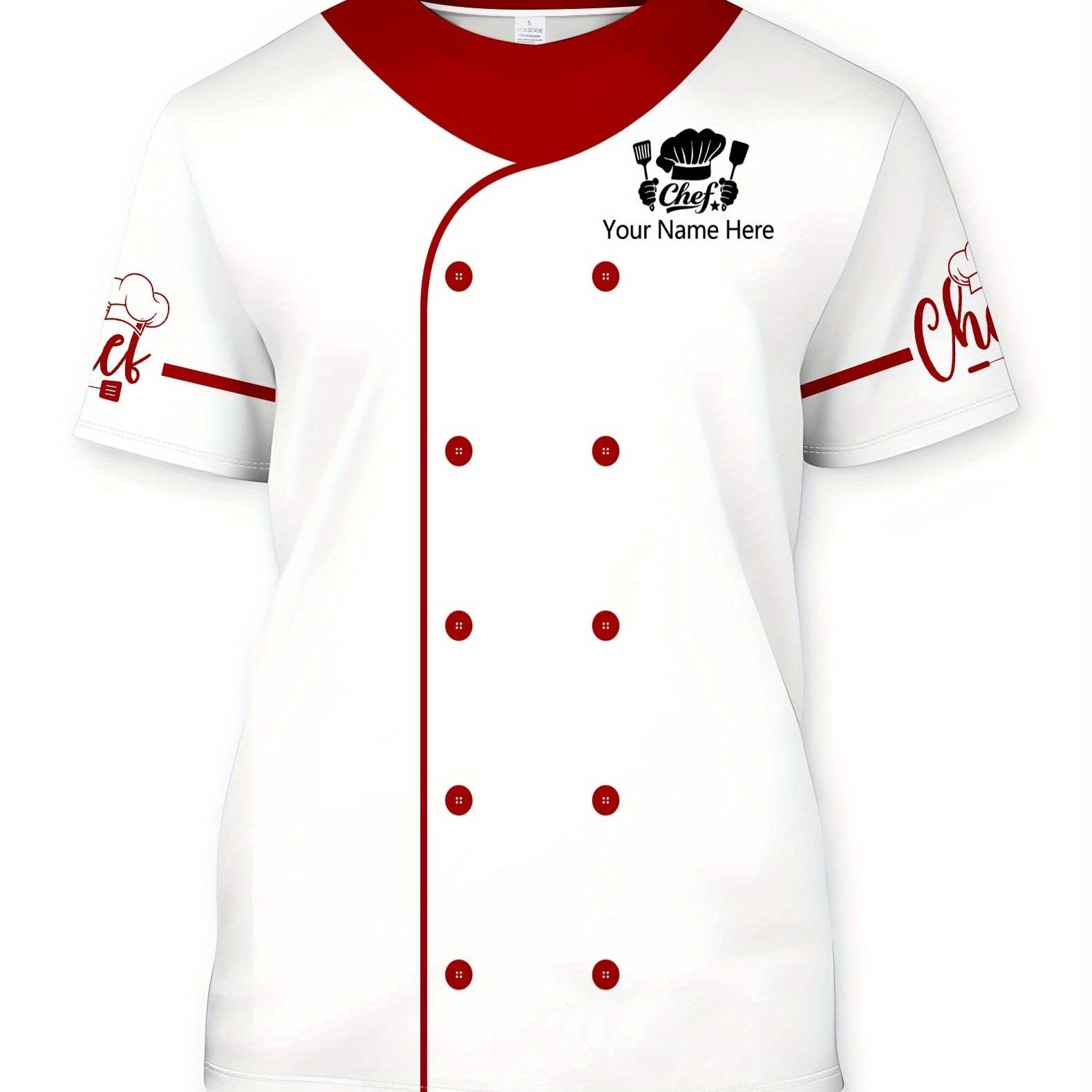 TEMU [customization] Custom Name Printed T-shirt, Chef Uniform Round Neck Short Sleeve T-shirt, , Baker Elegant T-shirt, Casual Party Outfit, Custom