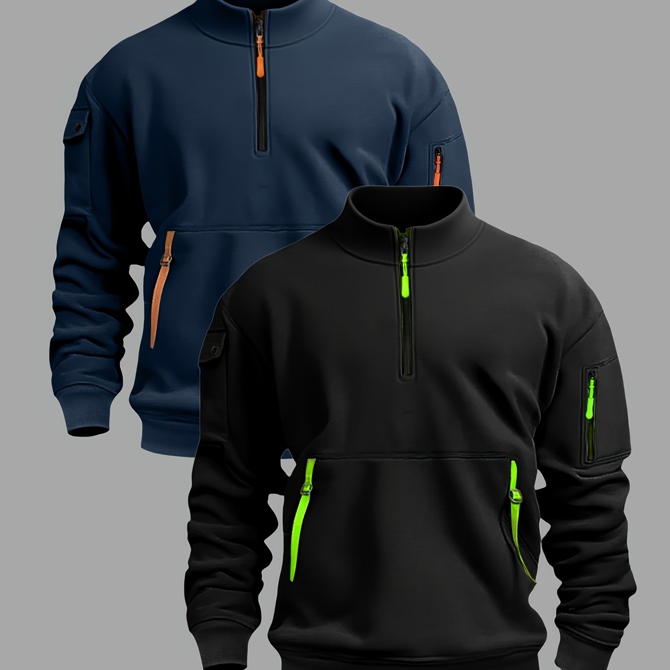 TEMU 2pcs Set Trendy Men's Fashion Collar Zip-up Sweatshirt Christmas Men's Ribbon Spring Autumn Winter Style Daily Outing Casual