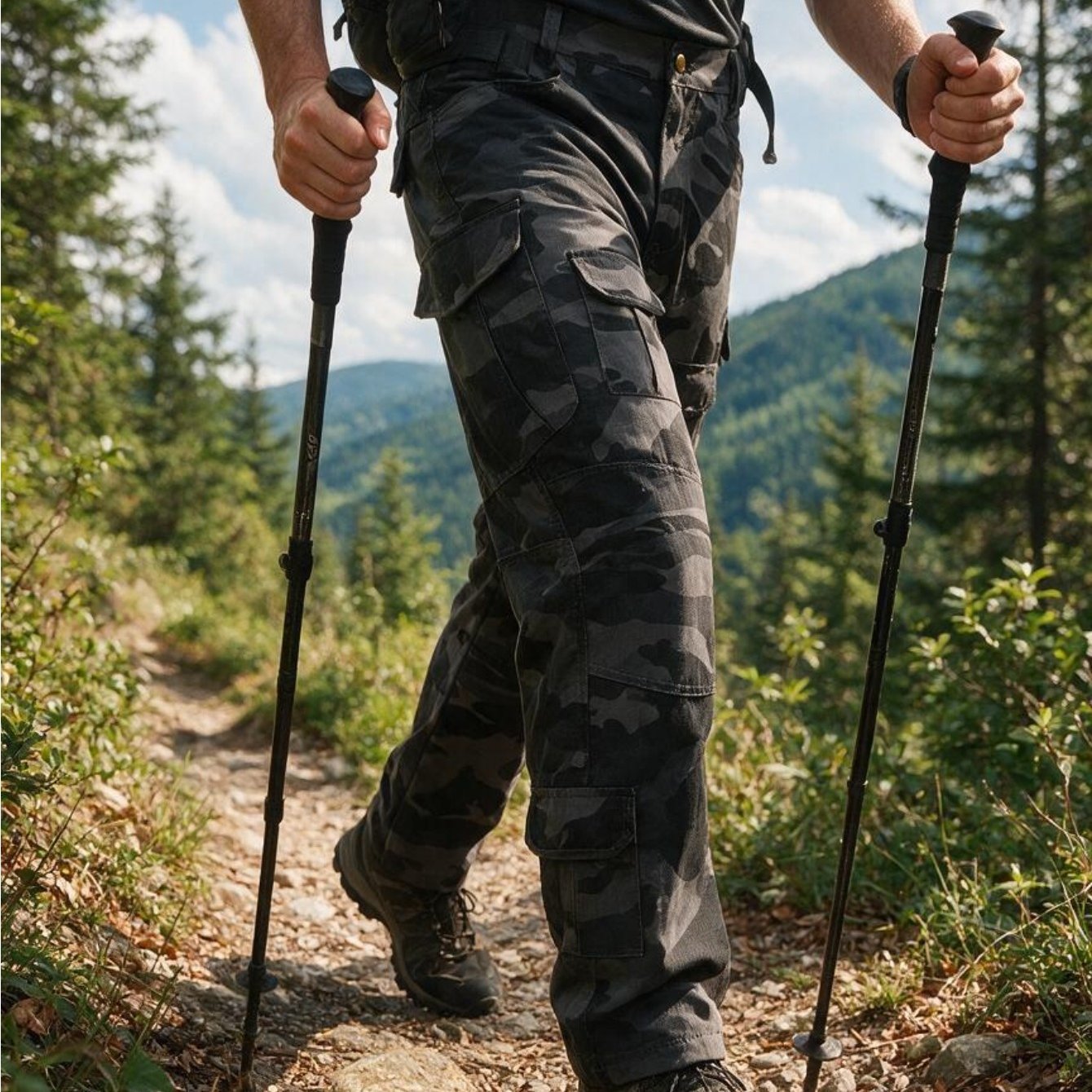 Image of Men's Camouflage Multi-pocket Straight Leg Tactical Cargo Pants For Outdoor Hiking, Camping, Cycling, Fishing