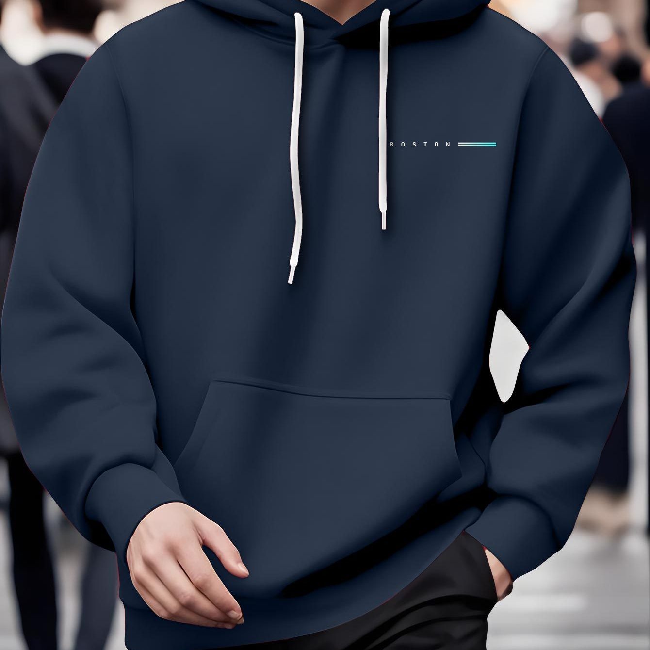 E-shop Fashion Print Hoodie, Herren Hoodie in großen Größen, Englischsprachiger Kapuzenpullover mit Kängurutasche, Herrenbekleidung in großen Größen,