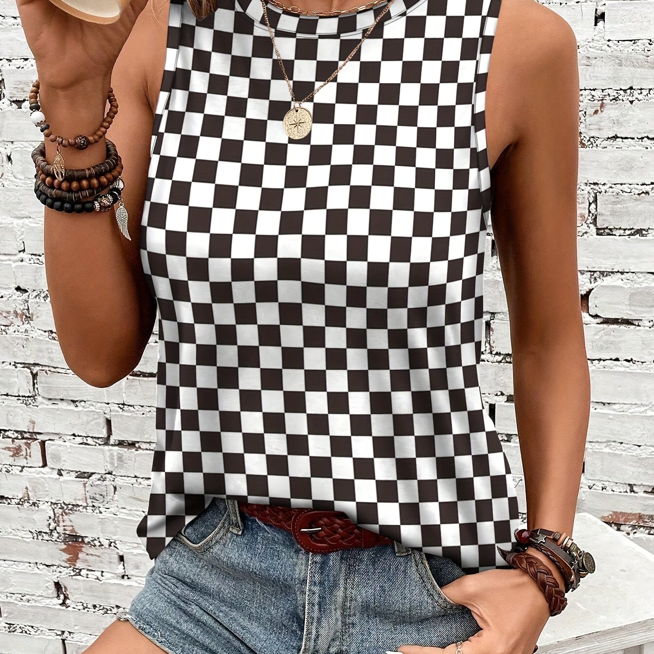 Women's Print Sleeveless Casual Crew Neck Tank Top