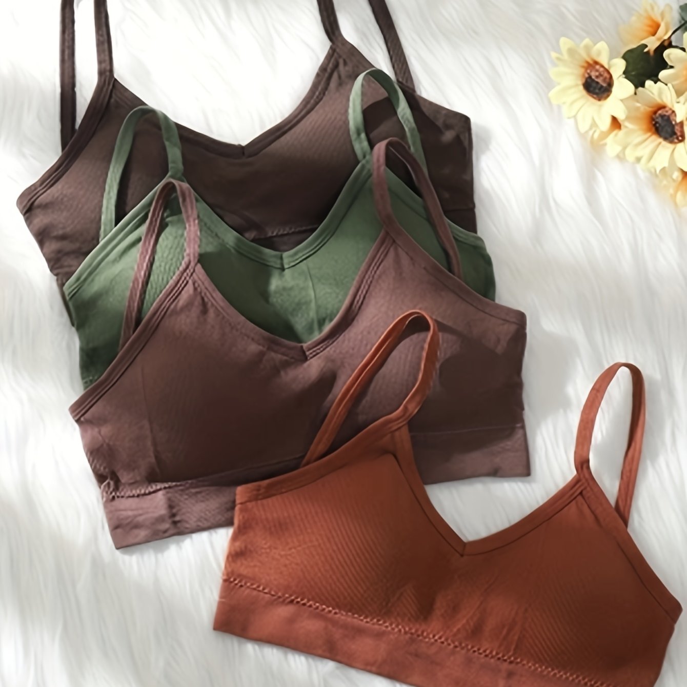 TEMU 4pcs Set Women's Bras, Bralettes, Wire-free Camisoles, Sexy Lace Trim Backless Cami Tops, Sporty Underbust Chest Wraps