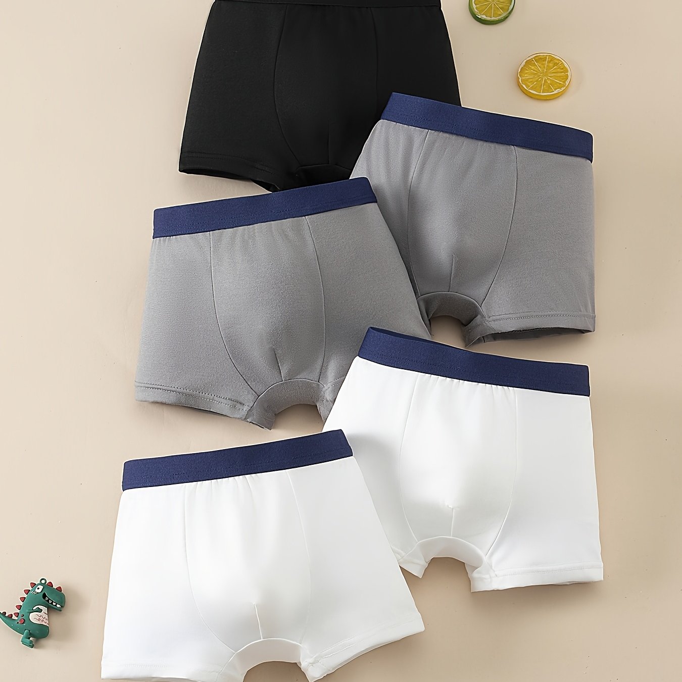 TEMU 5pcs Boys' Underwear, Spring/summer Style For Middle And Older Toddlers, Same Style For Boys And, Black   Gray   White Solid Color Versatile