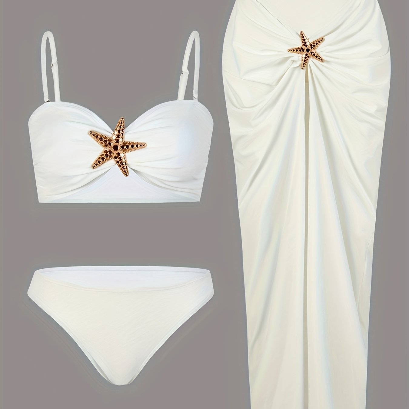 womens sexy solid   versatile metal accessory bikini sexy long dress   casual swimsuit