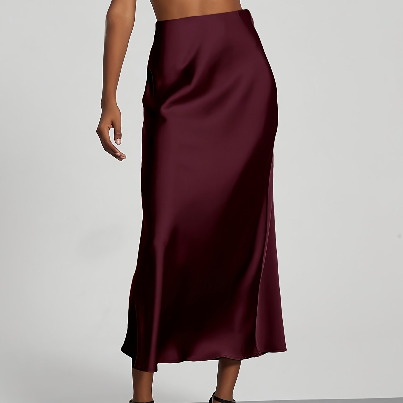 Women' Color Sexy Satin Midi Skirt, , Suitable For