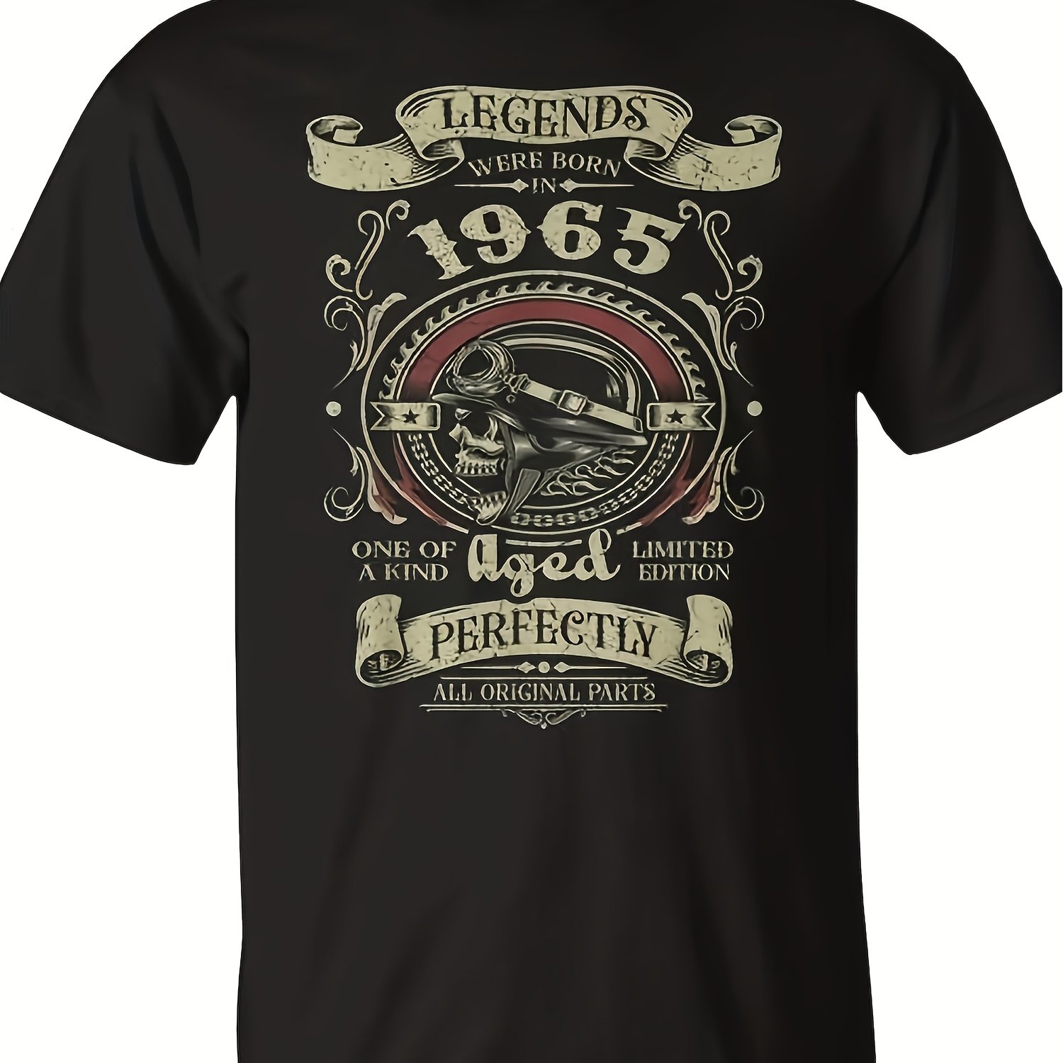 Image of Men's 1965 Edition 58th Birthday Biker Motorcycle T-shirt | Vintage Motorcycle Rider And 1965 Back Print Design, Soft Breathable , Item For Motorcycle Enthusiasts, Casual Biker Apparel, Regular Fit