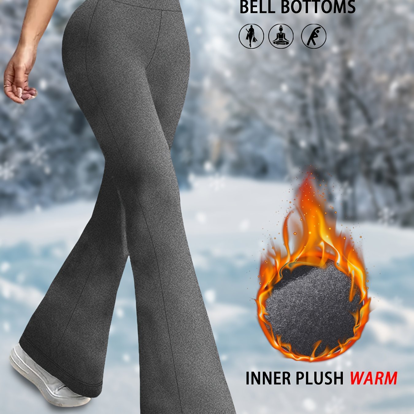 TEMU Women'-soft Fleece-lined Flared Leggings, High-waist Tummy Control Warm Flared Yoga Pants, Suitable For Exercise, Gym, And Cold Weather